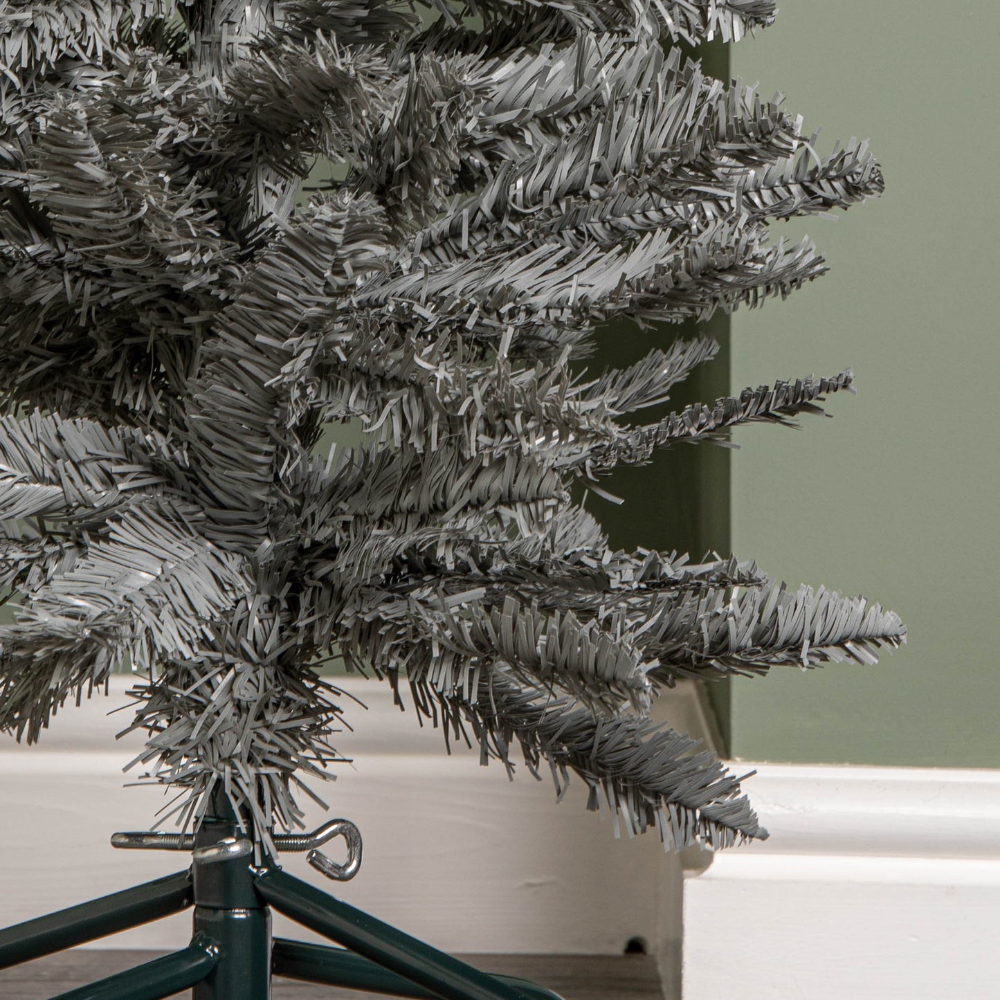 4ft (1.2m) Grey Artificial Pencil Christmas Tree With Green Metal Stand and 168 Tips