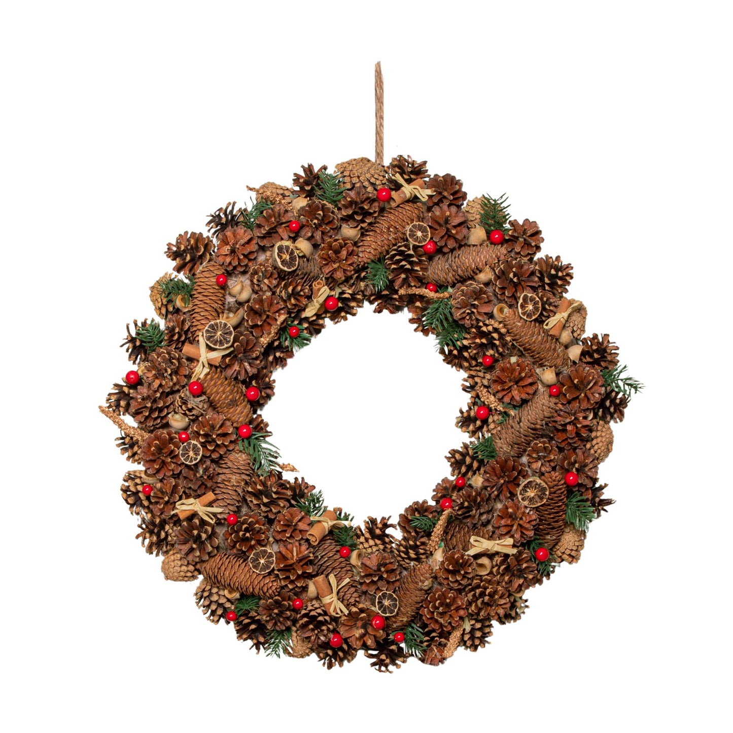 60cm Winter Spice Hanging Christmas Wreath with Pine Cones Red Berries & Dried Fruit