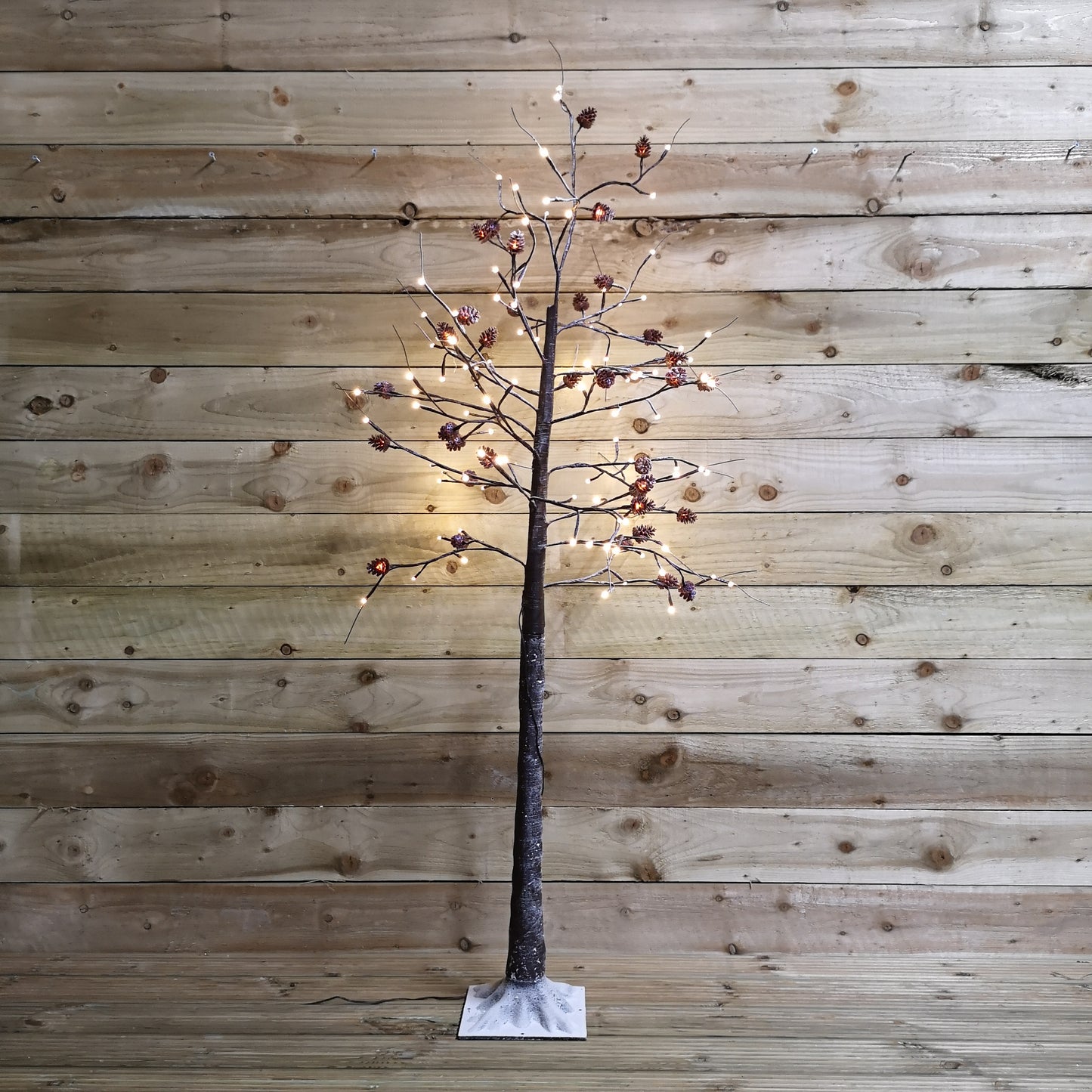 6ft Snowy Brown Twig Outdoor Christmas Tree with Pine Cones & 144 Warm White LEDs