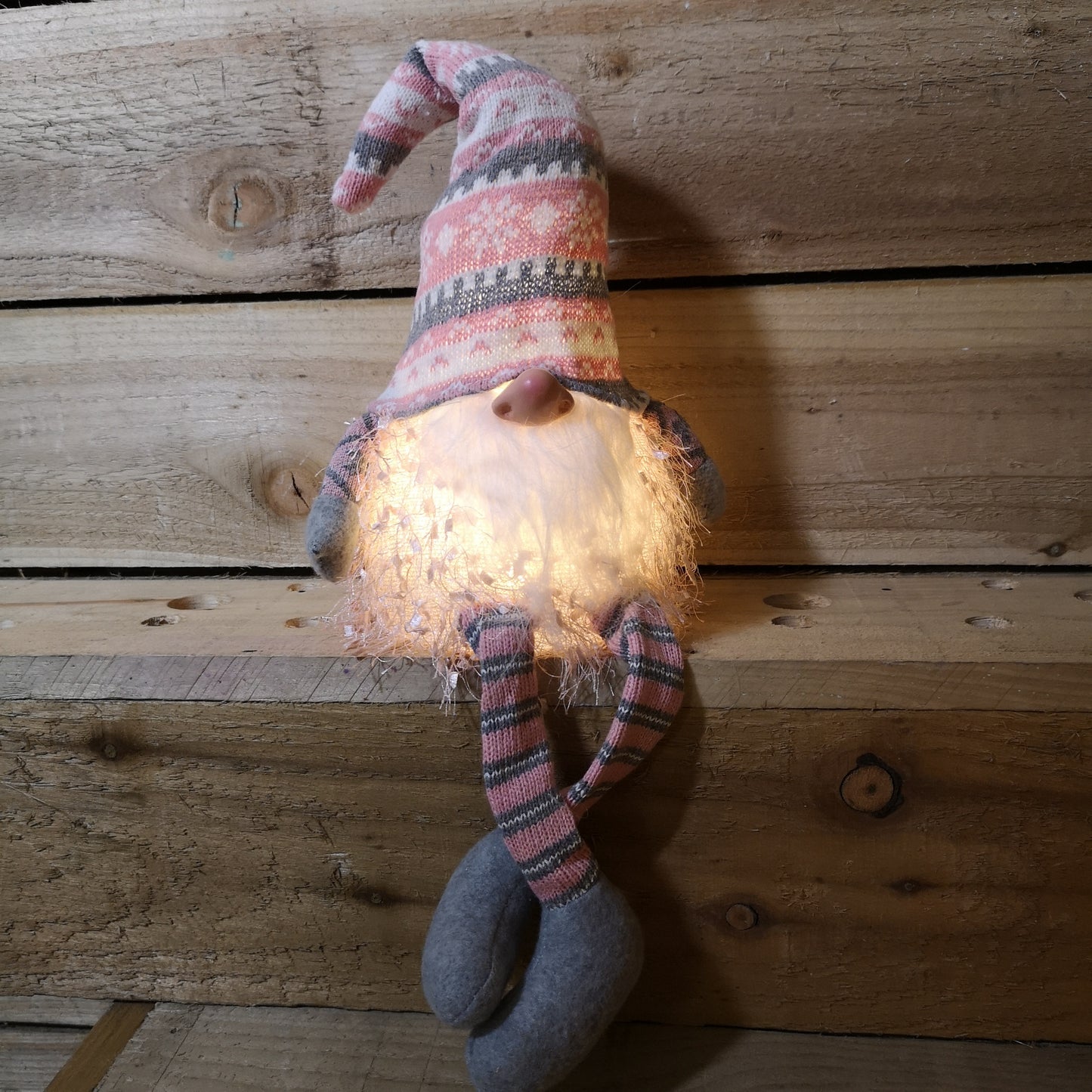 50cm Premier Christmas Sitting Male Light Up LED Gonk with Dangly Legs in Striped Hat