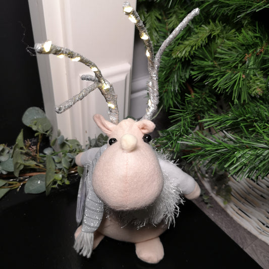 52cm Battery Operated Plush White Christmas Reindeer with LED Lit Antlers