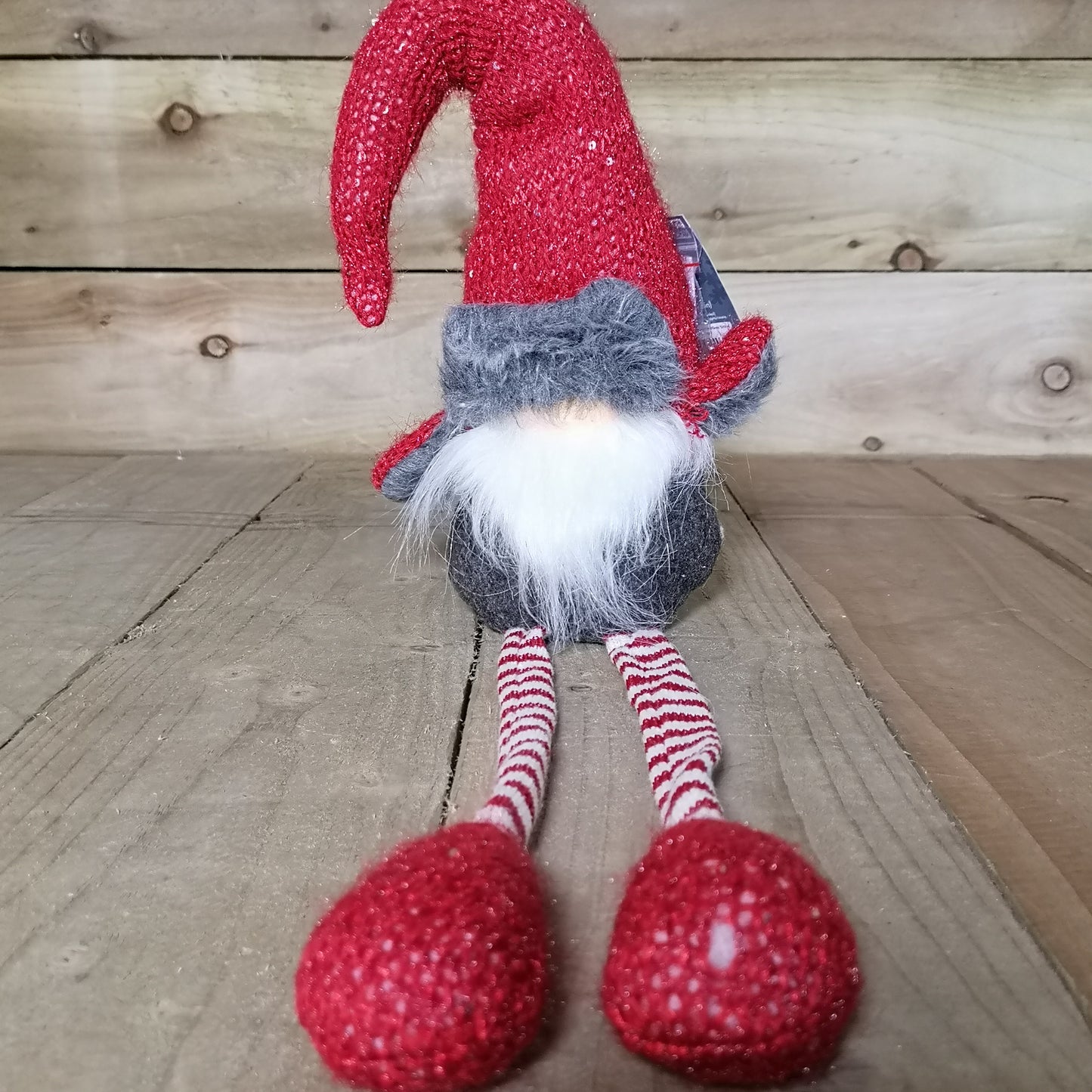 72cm Lit Plush Christmas Gonk with Dangly Legs & Aviator Hat in Red & Grey