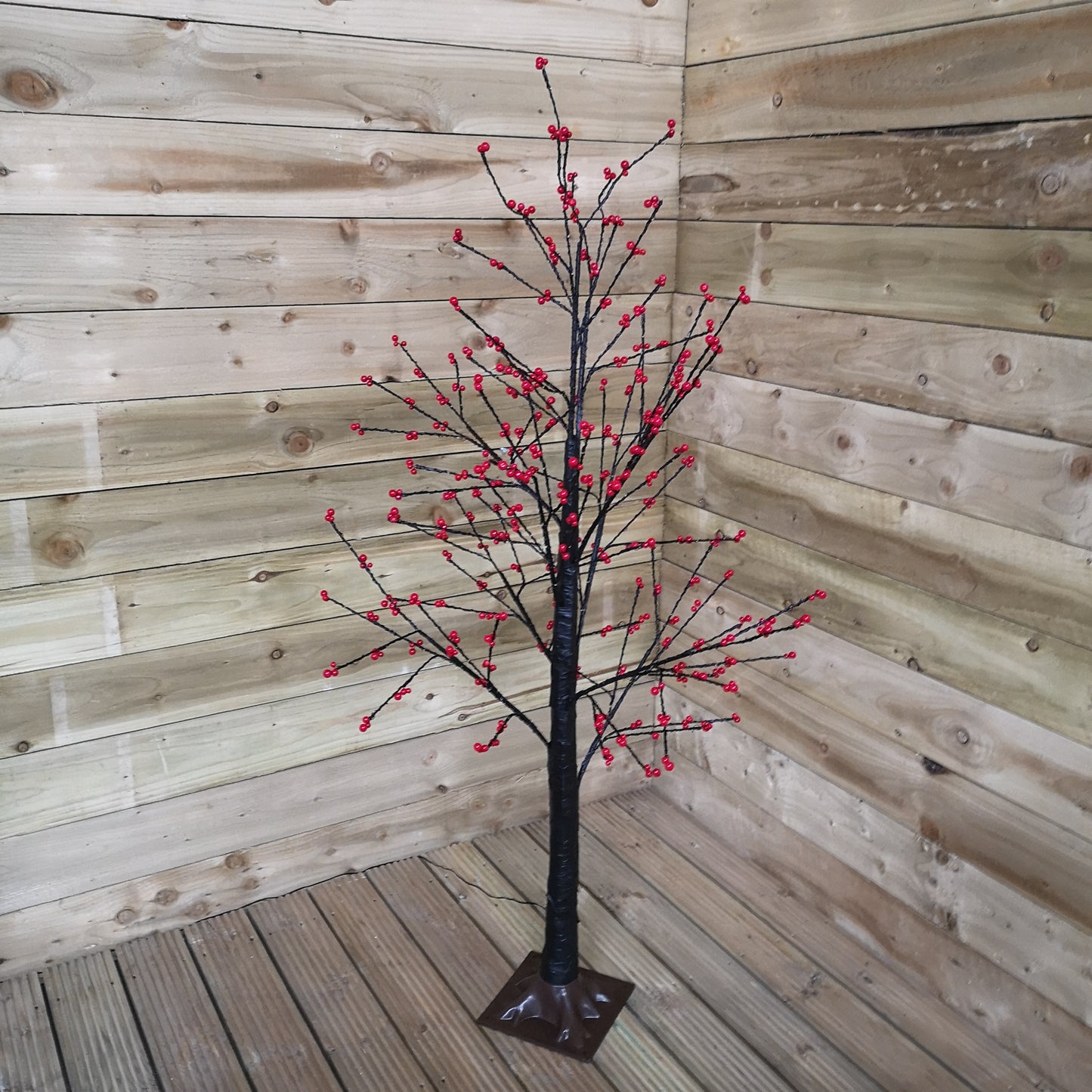 150cm 5ft Christmas Lit Black Twig Berry Tree 500 Warm White LED