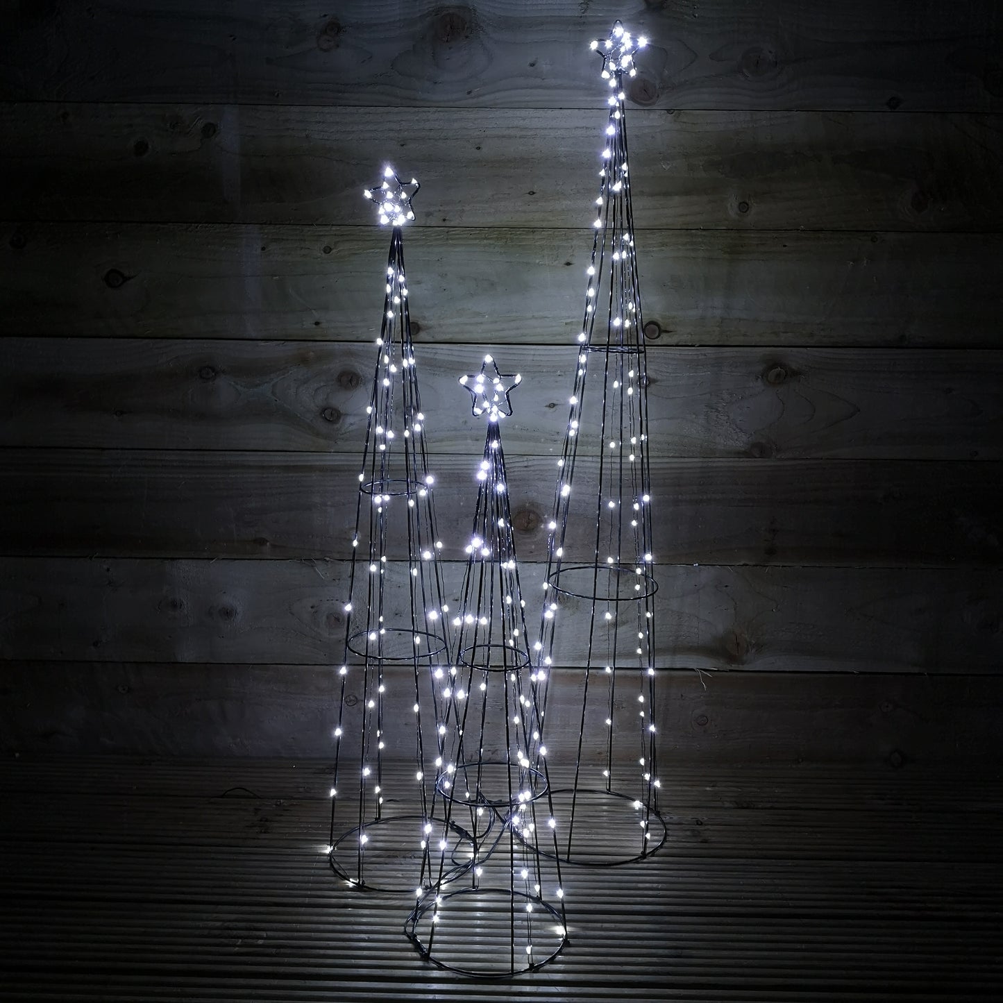 Premier 250 LED 3 Piece Indoor Outdoor Christmas Pyramid Decoration Set in White