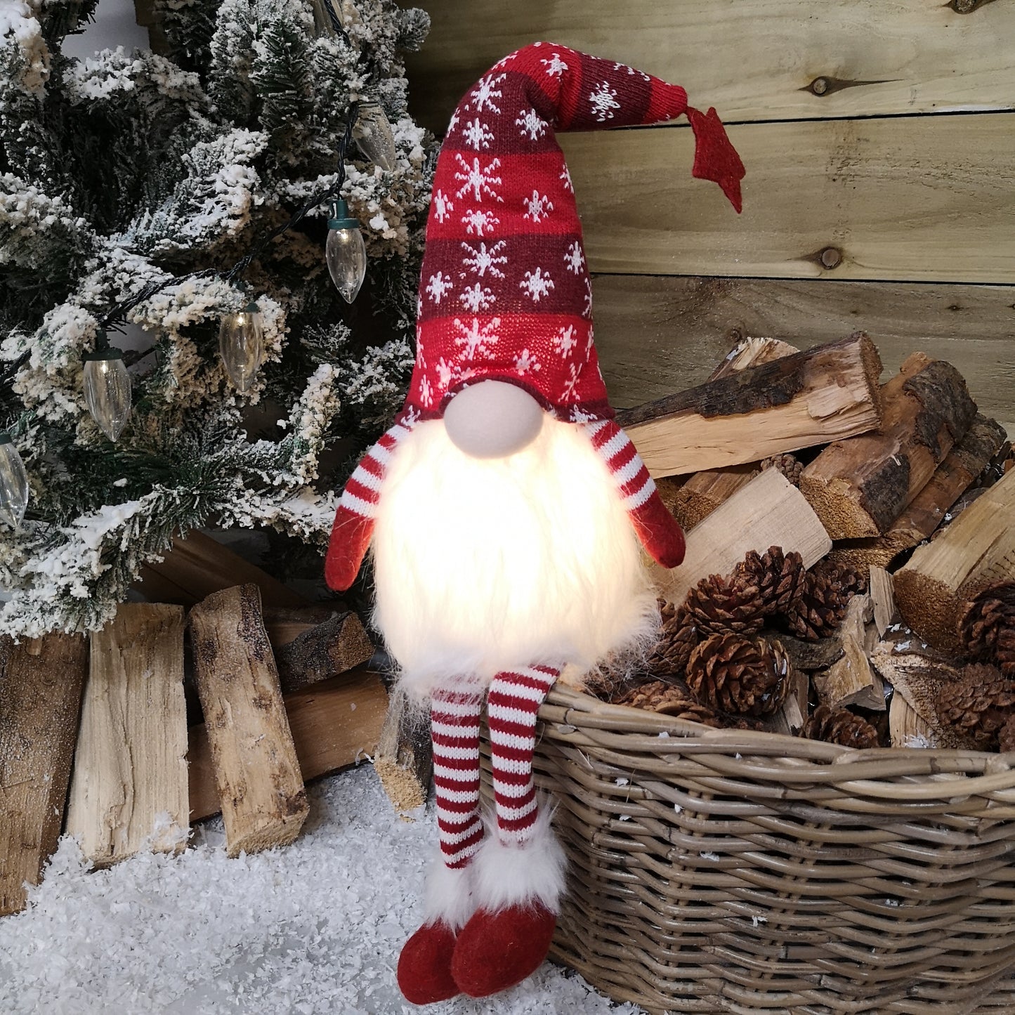 48cm Christmas Light Up Gnome Gonk Nordic Dangly Leg Sitting Choose Red or Grey