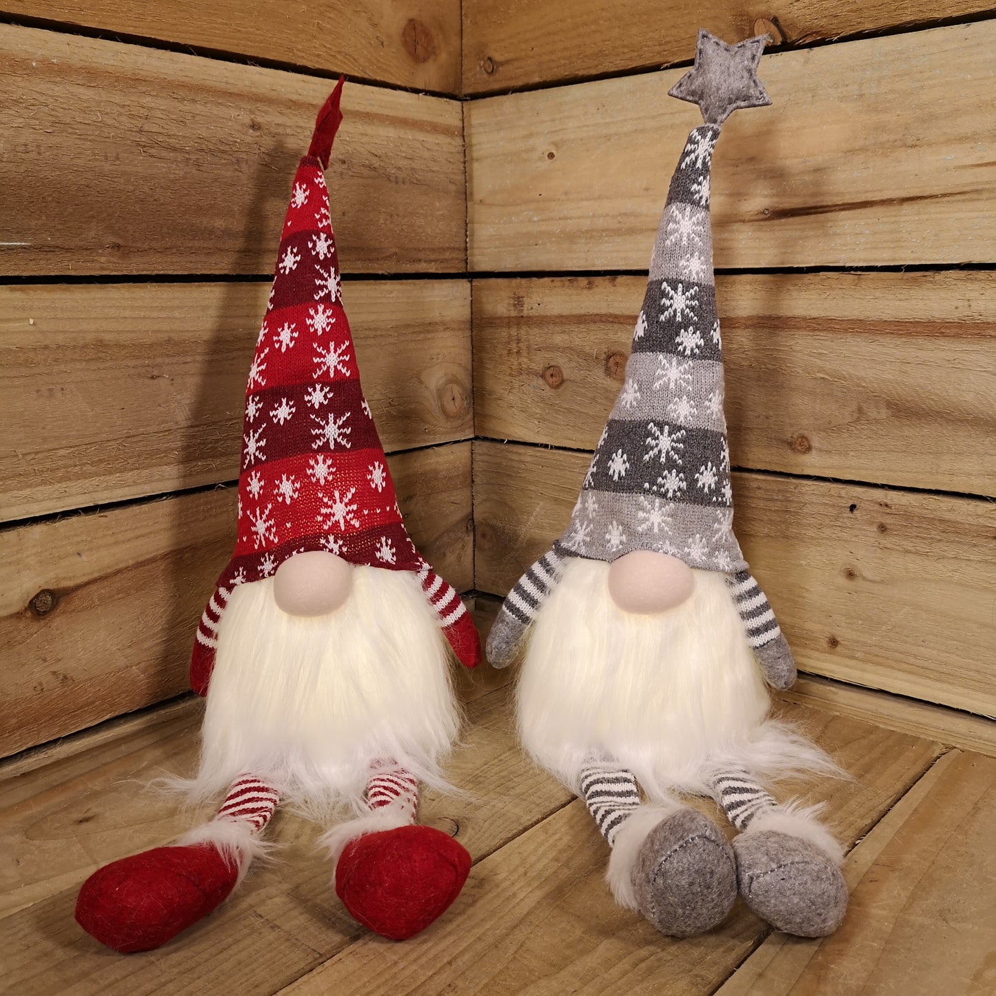 48cm Christmas Light Up Gnome Gonk Nordic Dangly Leg Sitting Choose Red or Grey