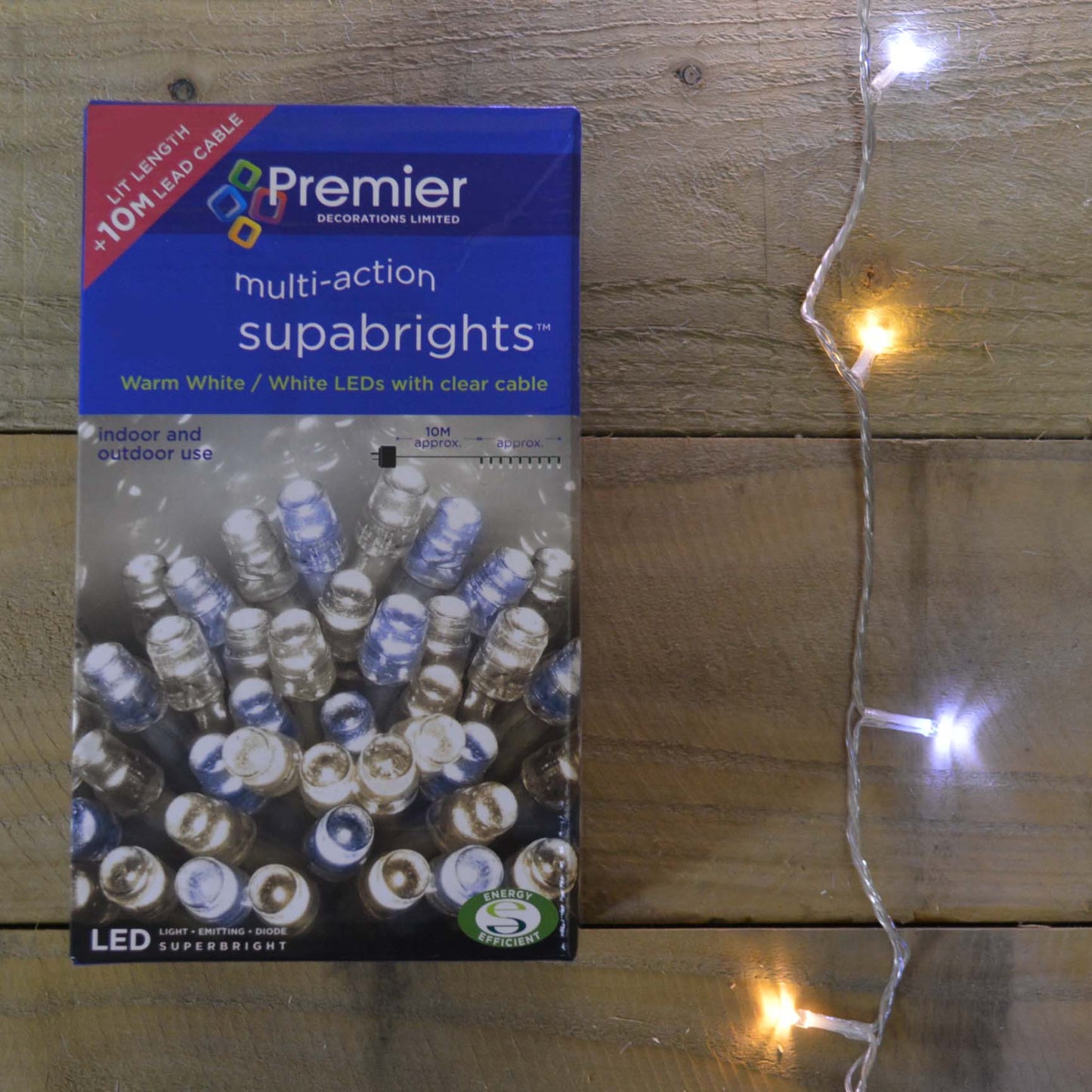 16m 200 LED Premier Outdoor Christmas Lights Warm & Cool White Mix on Clear Wire