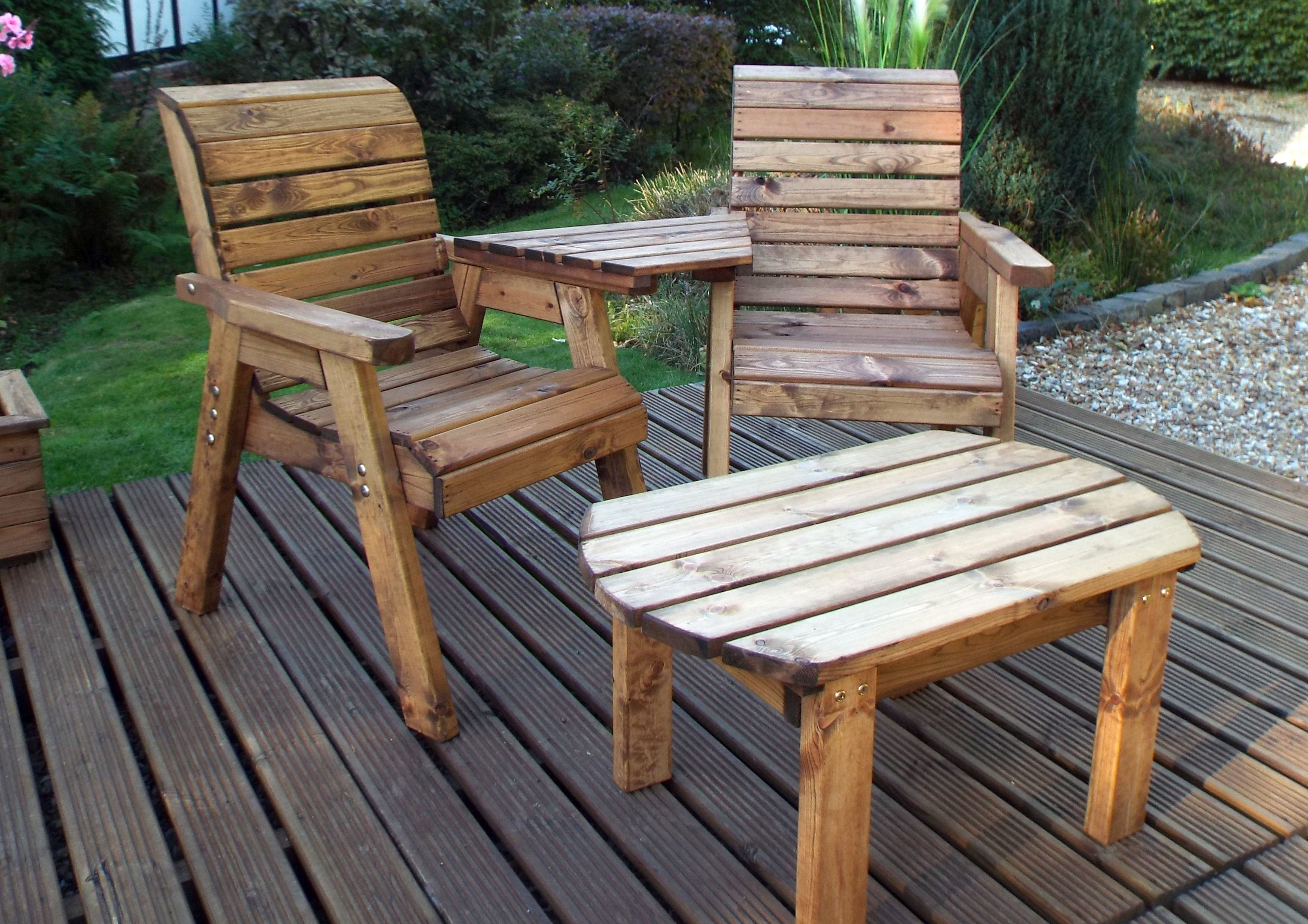 Hand Made 2 Seater Chunky Rustic Wooden Furniture Love Seat With Tray & Table