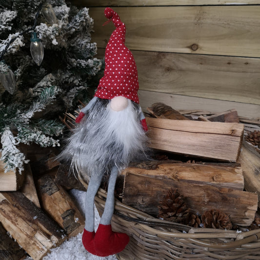 54cm Festive Christmas Haired Gonk with Dangly Legs in Dotted Hat