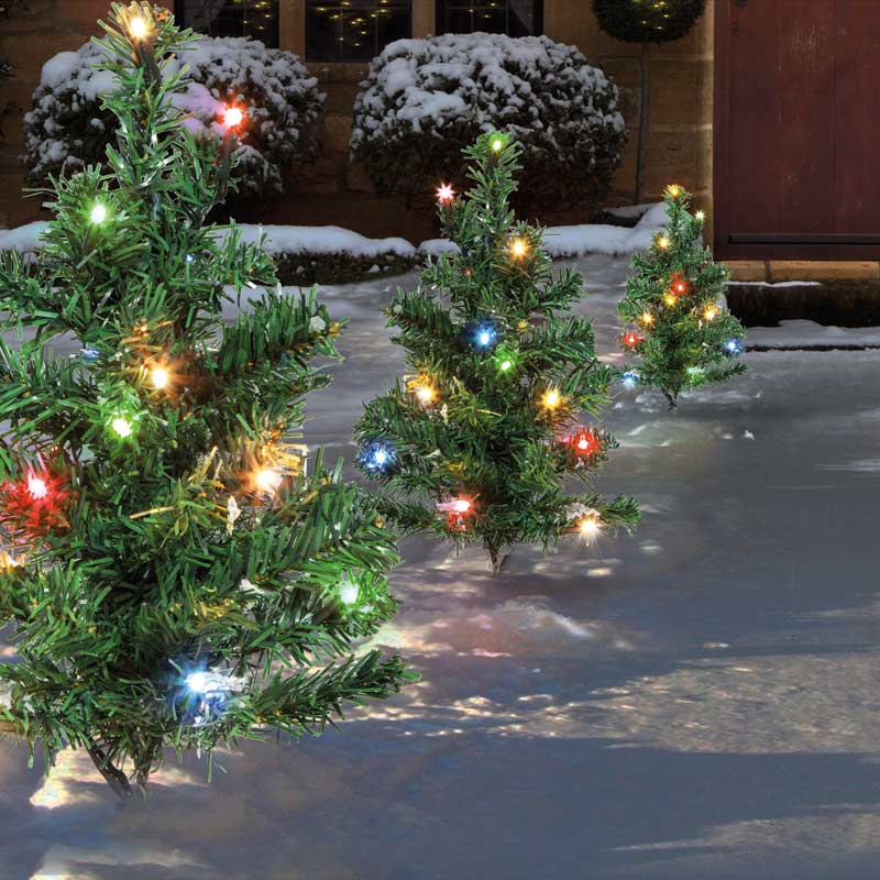 6pc 5m Christmas Green Tree Outdoor Path Lights with 15 Multi Colour LEDs per Tree