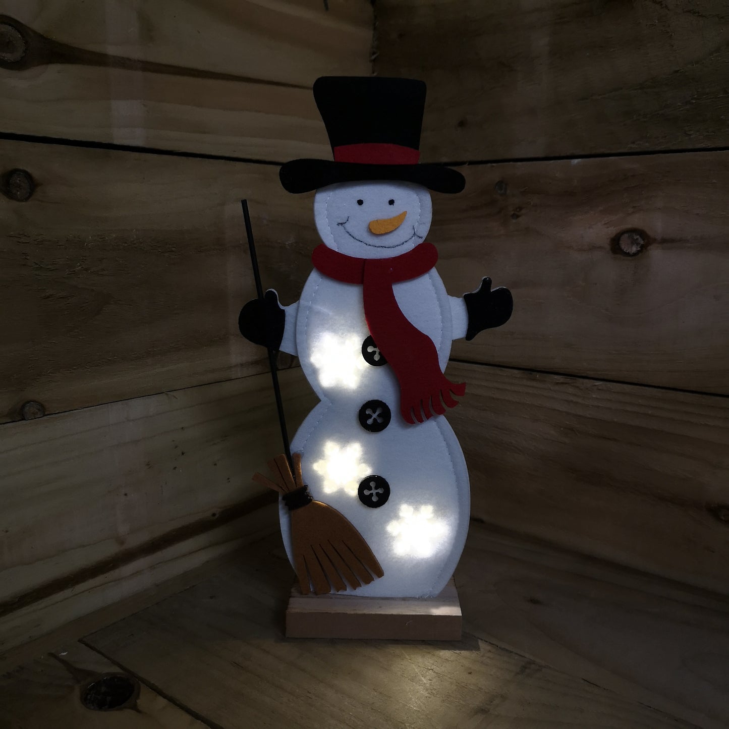 Premier Christmas 31cm Felt Snowman with 3 Warm White LED