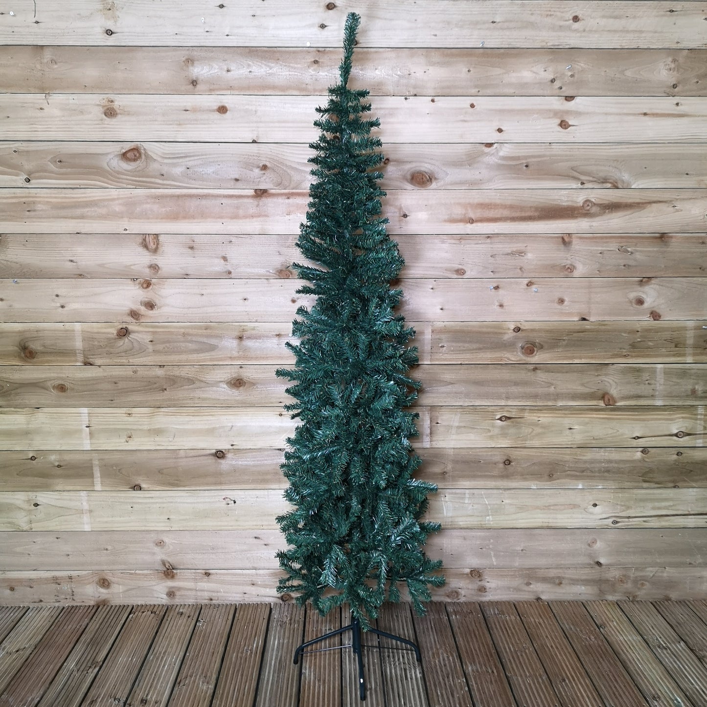 2m (6.5ft) Premier Plain Green Pencil Style PVC Spruce Pine Slim Christmas Tree with Stand