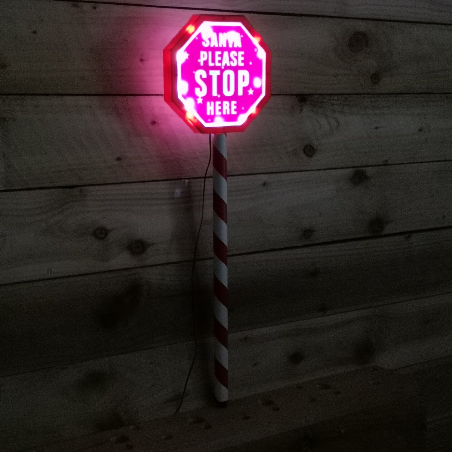 80cm Premier Christmas Sign -  Santa Please Stop Here with LED & Timer