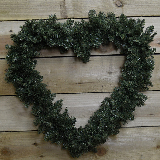 50cm x 55cm Luxury Heart Shaped Pine Christmas Door Wreath in Plain Green