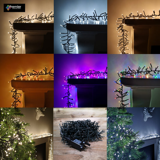 Premier Compact Cluster Brights Indoor Outdoor Christmas Multi Function Mains Operated Lights - Choice of Length & Colour