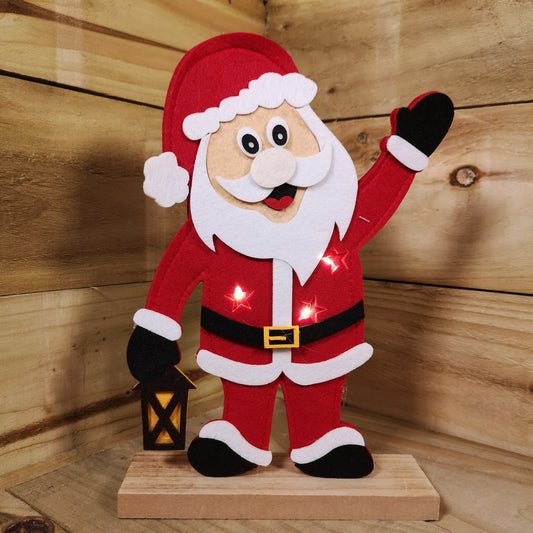 Premier 30cm Felt Santa Waving with 3 Warm White LED Lights