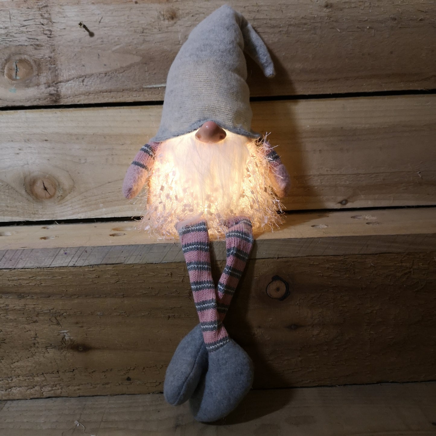 50cm Premier Christmas Sitting Male Light Up LED Gonk with Dangly Legs in Grey Hat