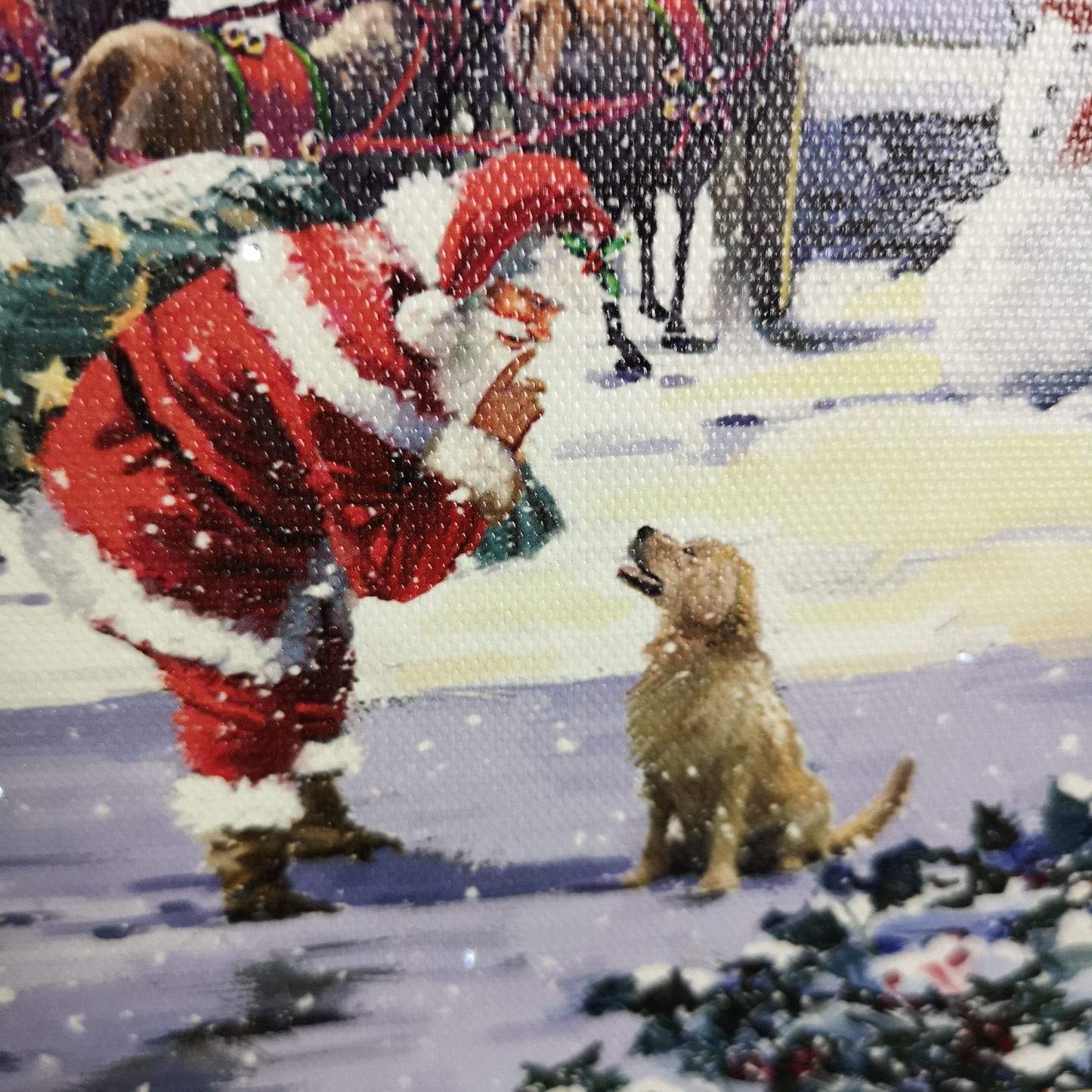 40 x 30cm Snowtime Touch Operated Santa And Village Christmas Fibre Optic Wall Canvas