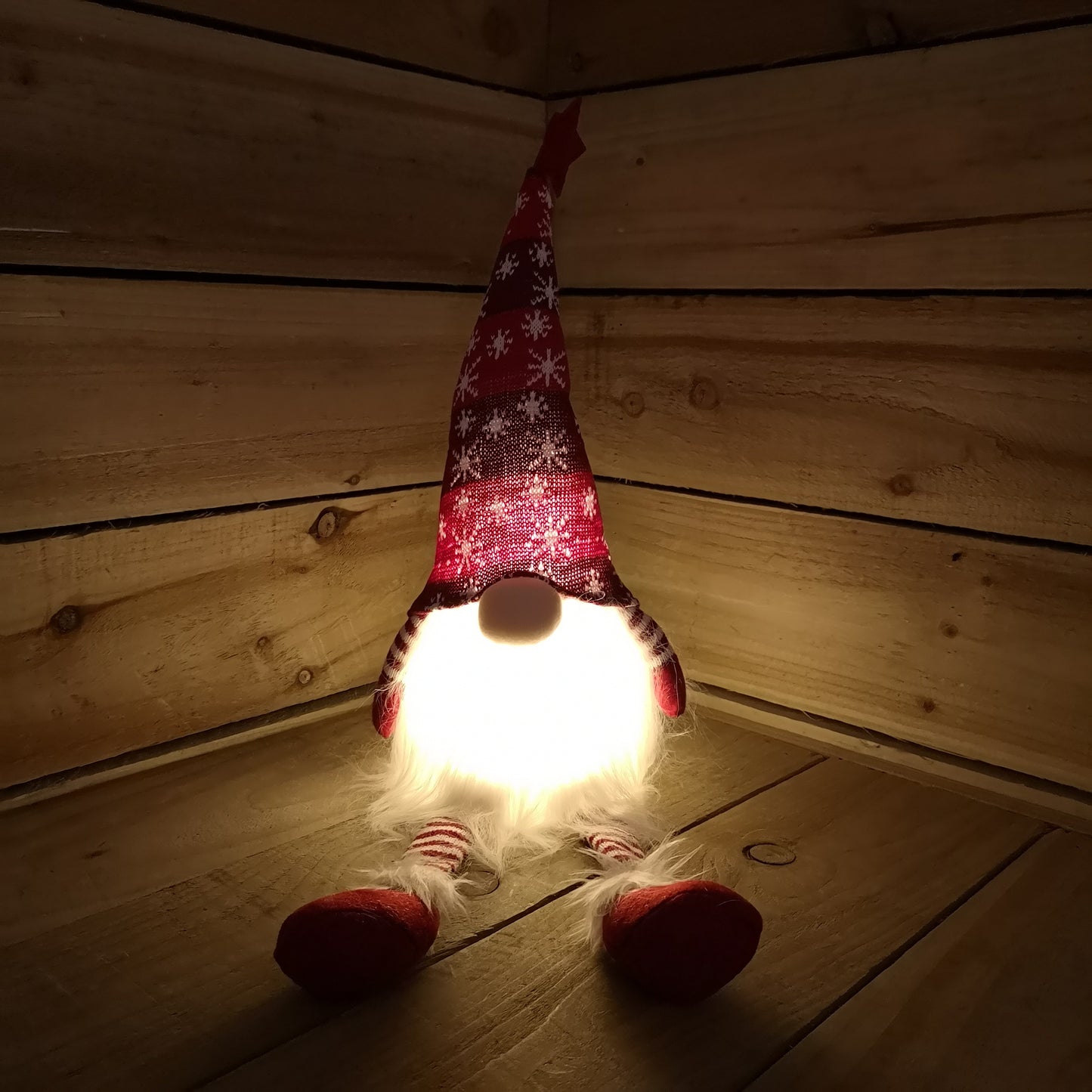 Festive Christmas Sitting Gonk with Dangly Legs & LED Light 48cm  RED