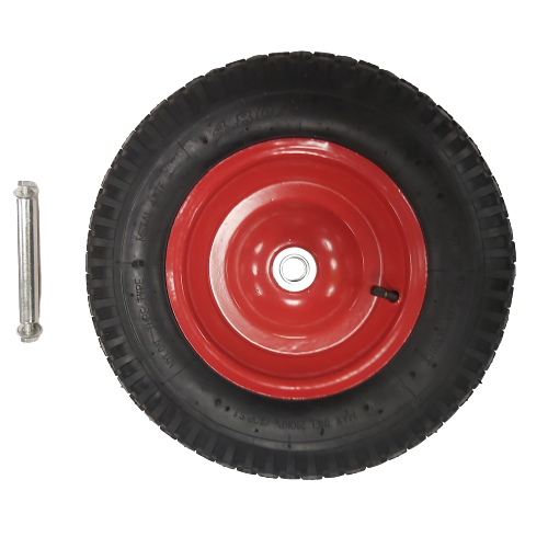 Replacement 15" x 4" Pneumatic Heavy Duty Garden Wheelbarrow Wheel & Axel In Red