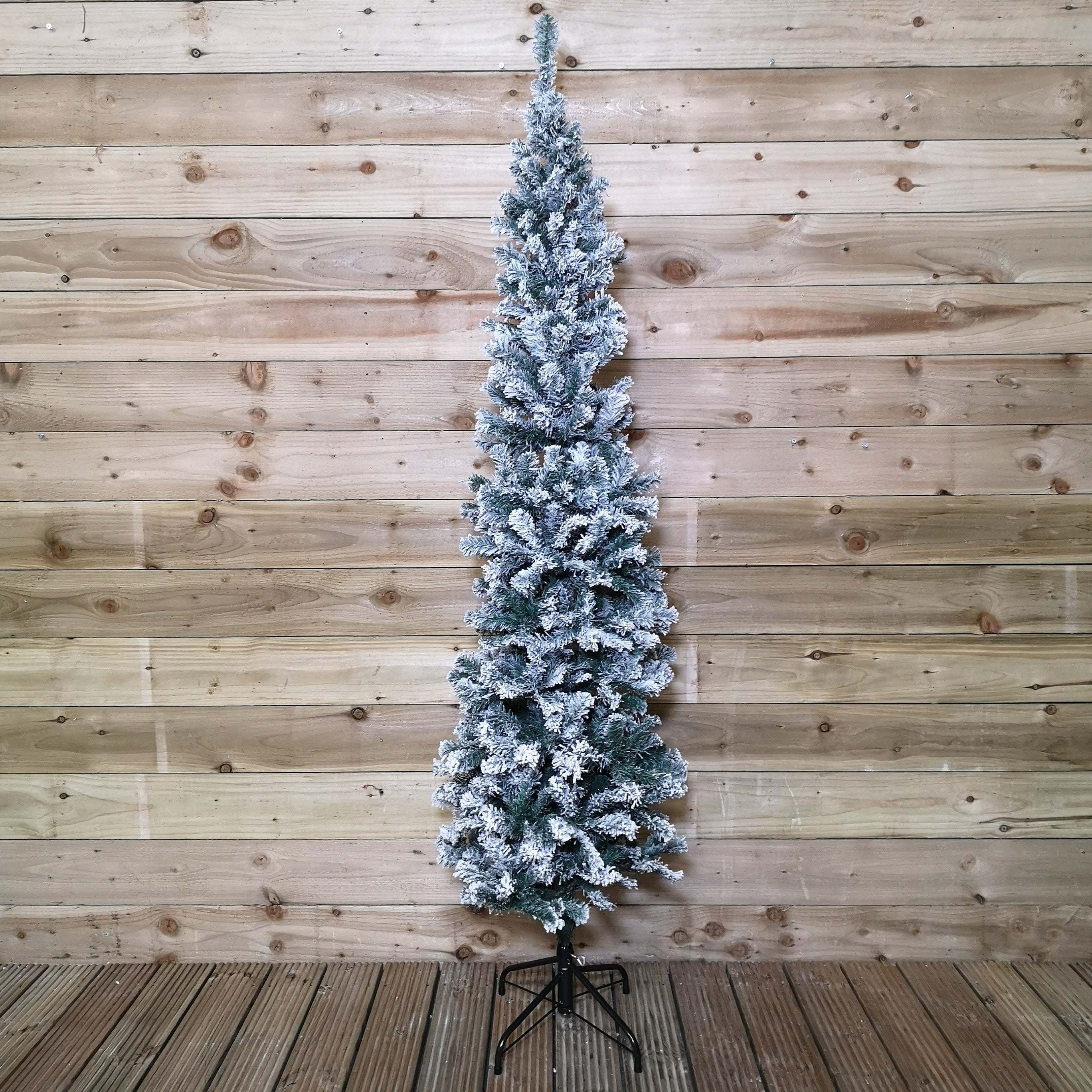 2.2m (7.5ft) Snow Flocked Spruce Pine Slim Christmas Tree in Green