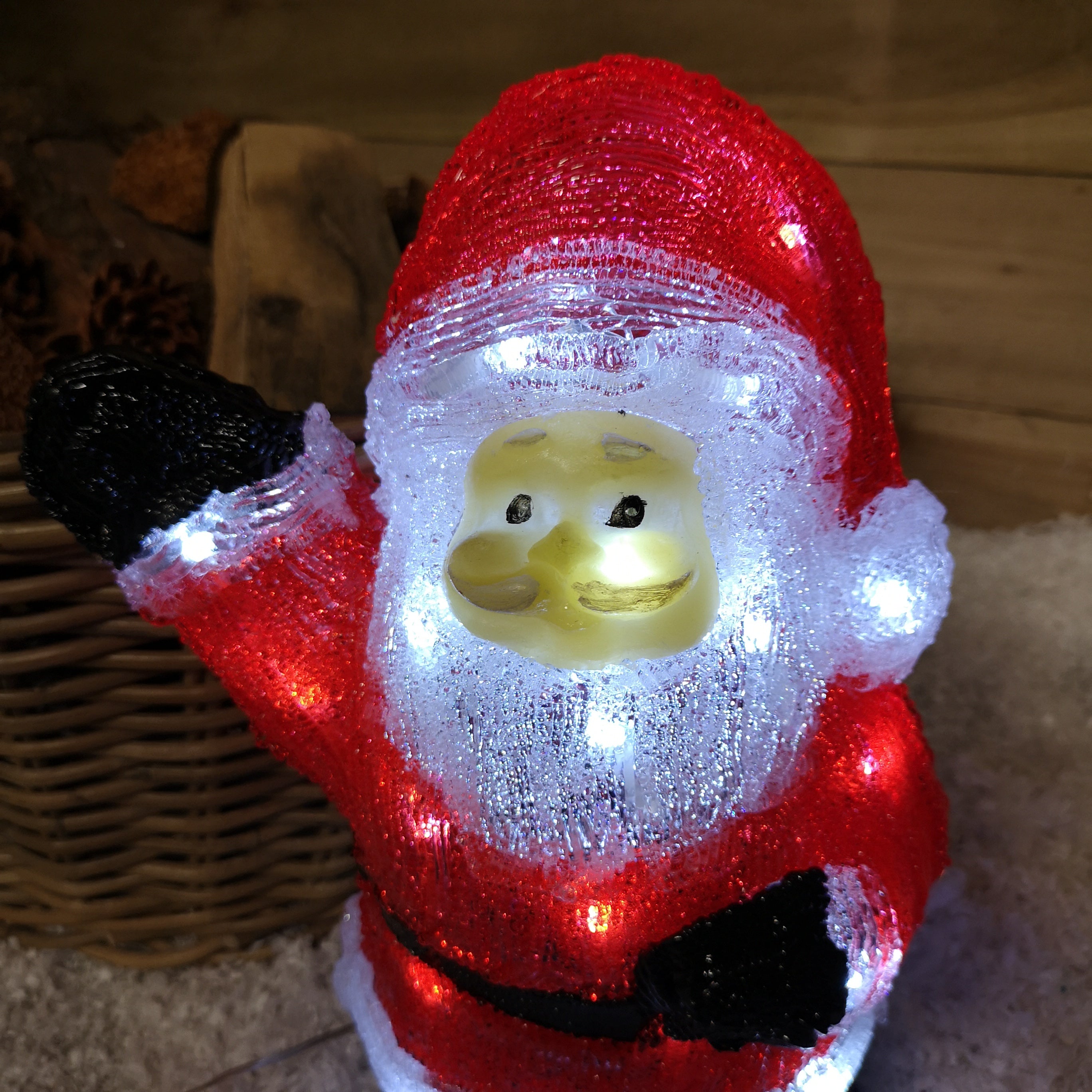 35cm Acrylic Christmas Standing Waving Santa With 30 White LEDs Indoor ...