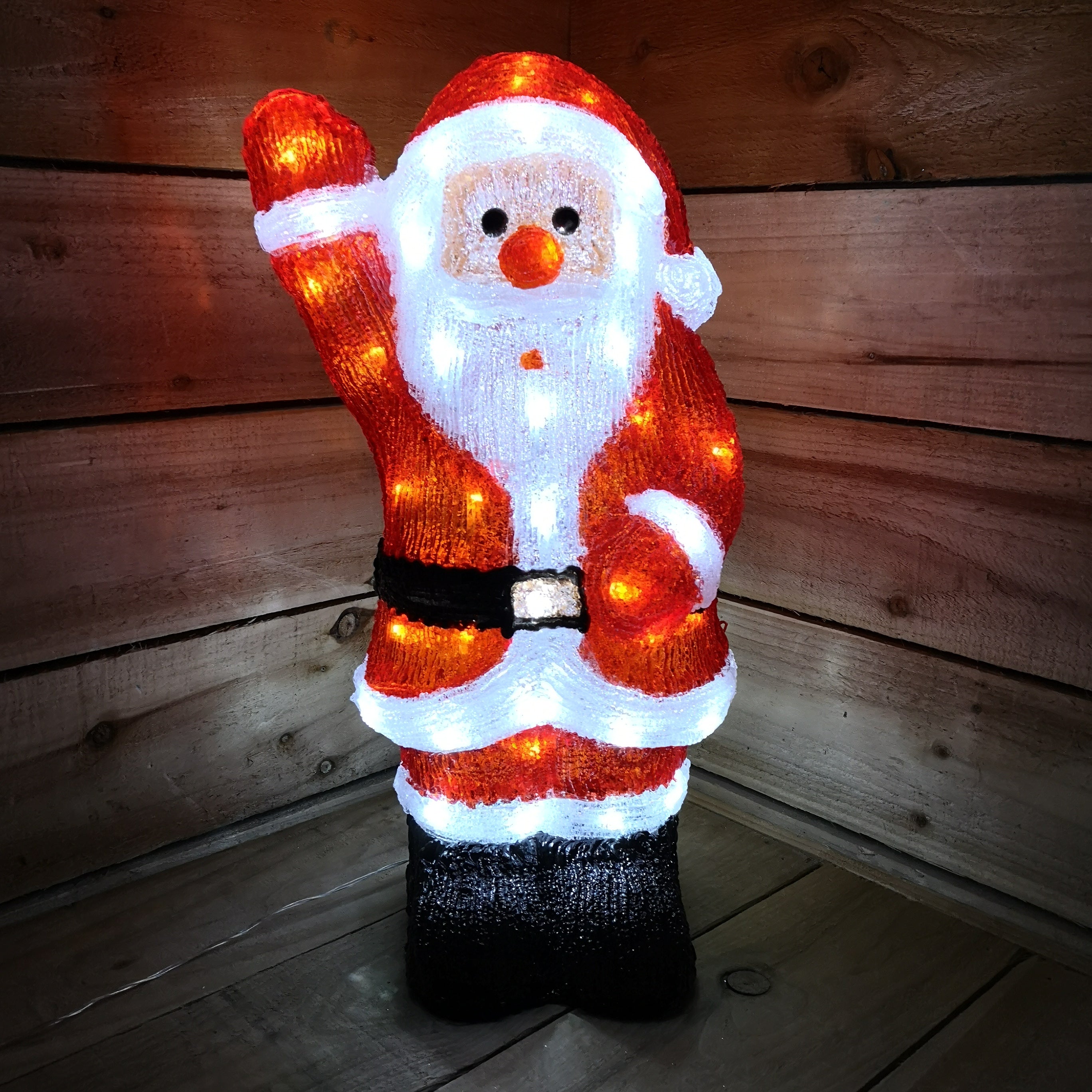 54.5cm Tall Acrylic Waving Santa Outdoor/Indoor With 70 Ice White LEDs Christmas Scene Decoration