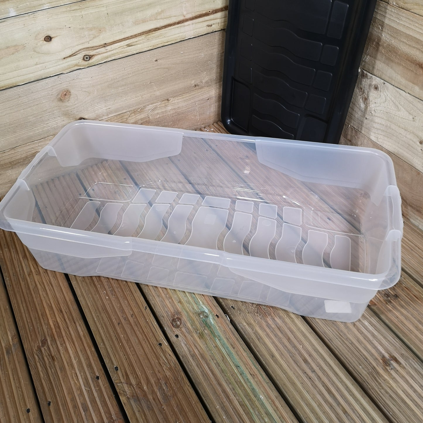 6 x 42L Clear Under Bed Storage Box with Black Lid, Stackable and Nestable Design Storage Solution