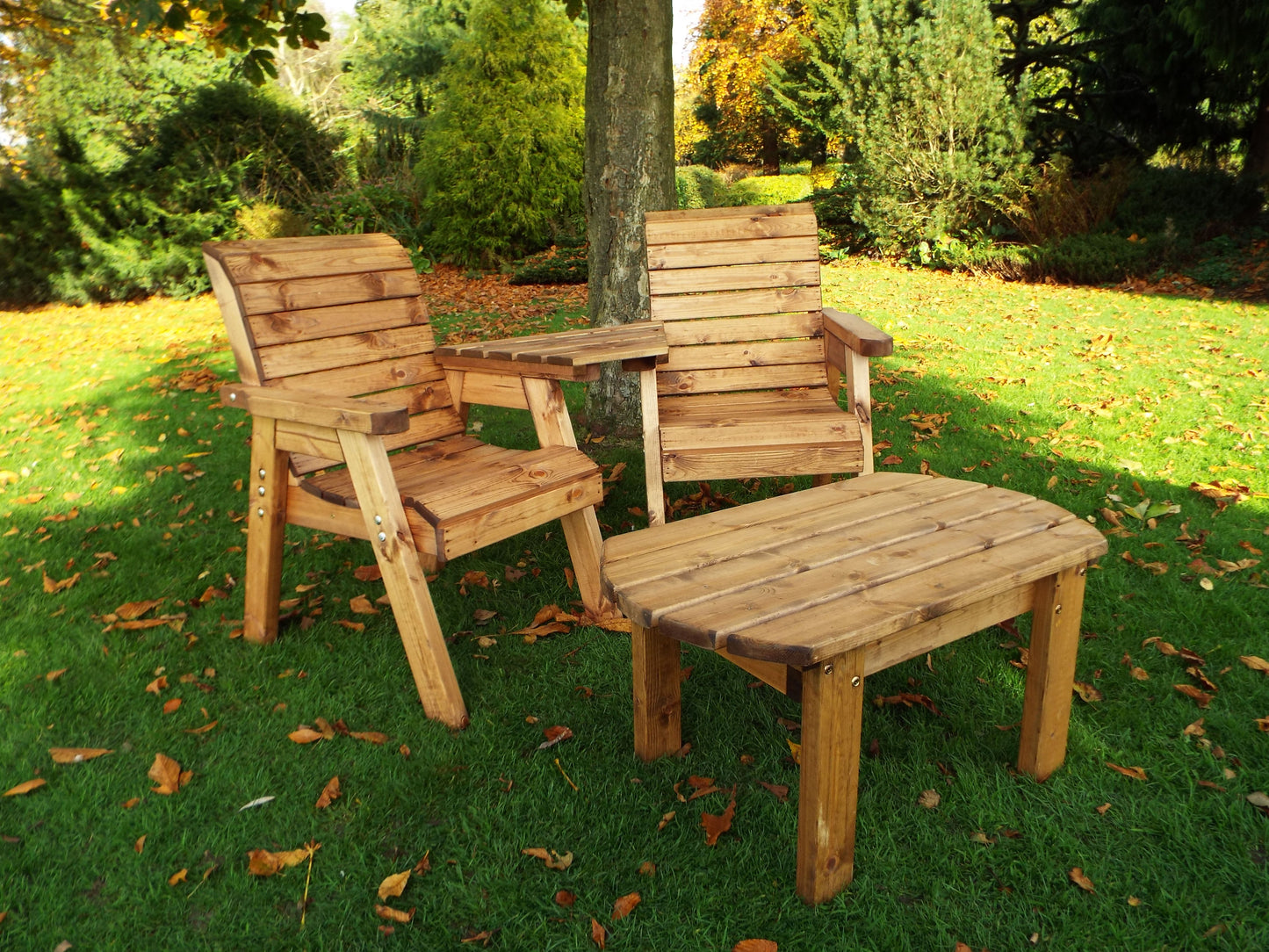 Hand Made 2 Seater Chunky Rustic Wooden Furniture Love Seat With Tray & Table