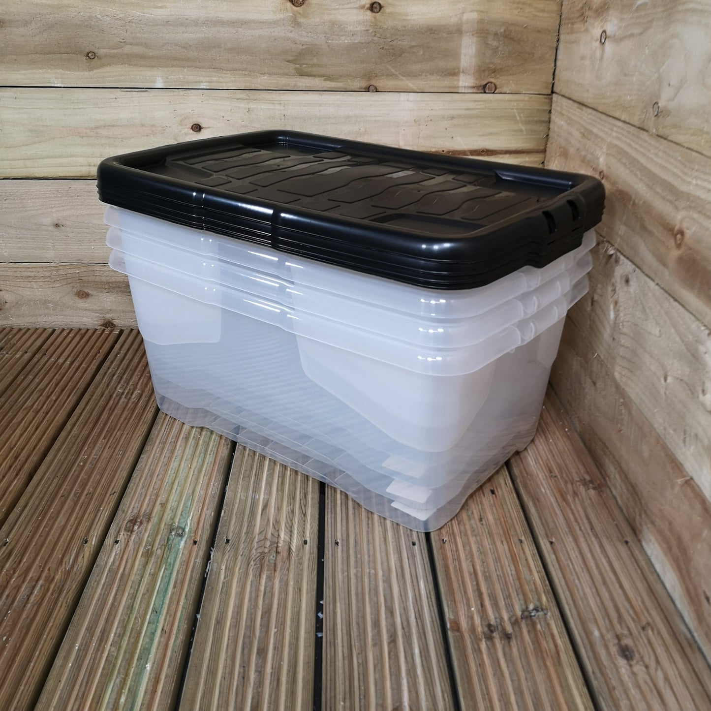 4 x 42L Clear Storage Box with Black Lid, Stackable and Nestable Design Storage Solution