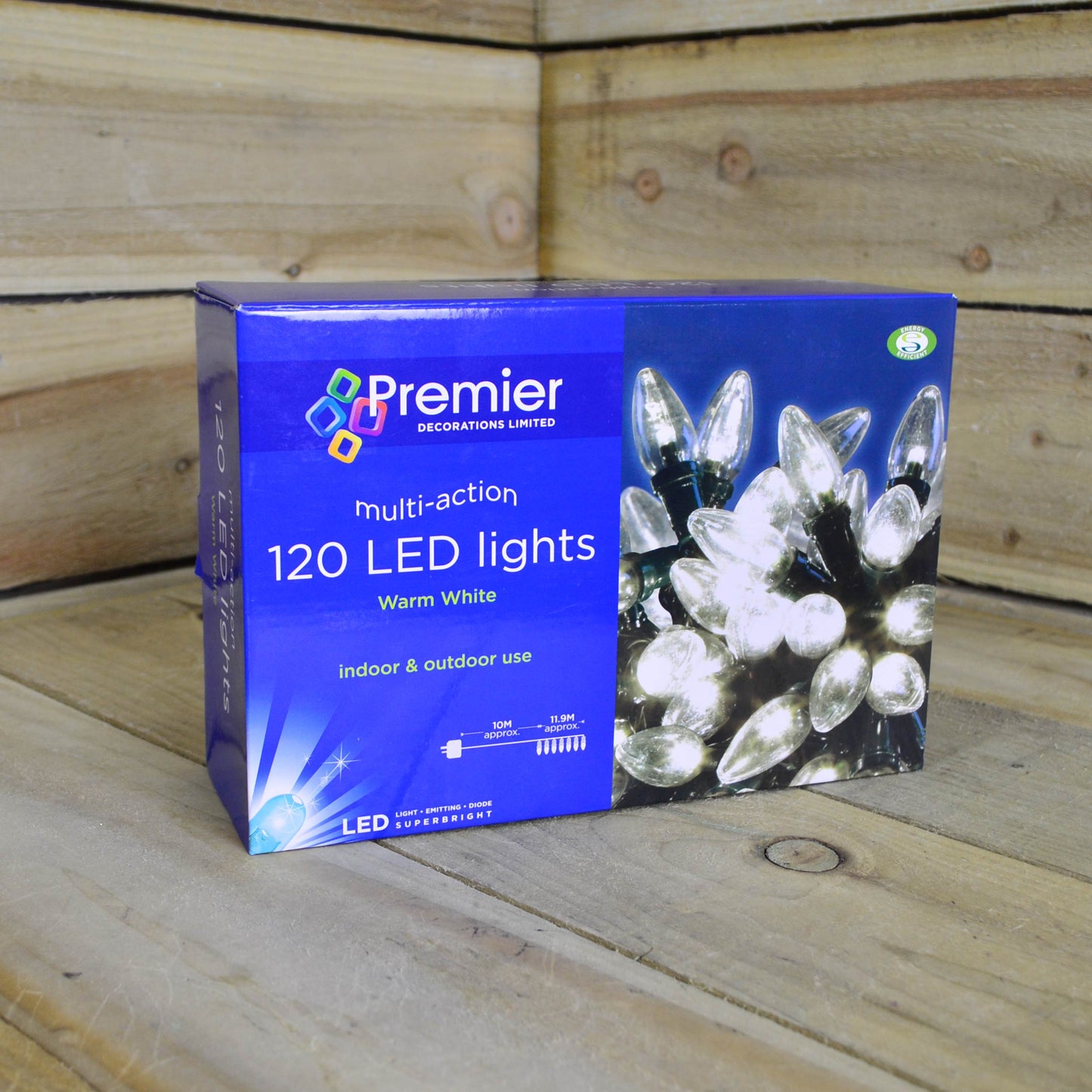 11.9m 120 LED Premier Christmas Lights - Multi Action C6 Bulb in Warm White