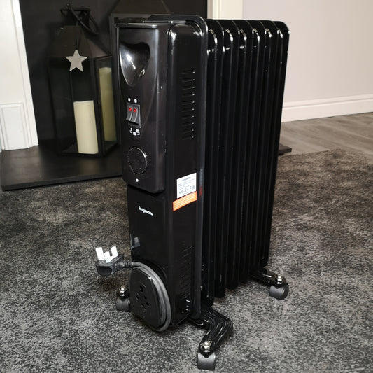 1500w 1.5kw 7 Fin Slim Line Black Oil Filled Radiator Heater