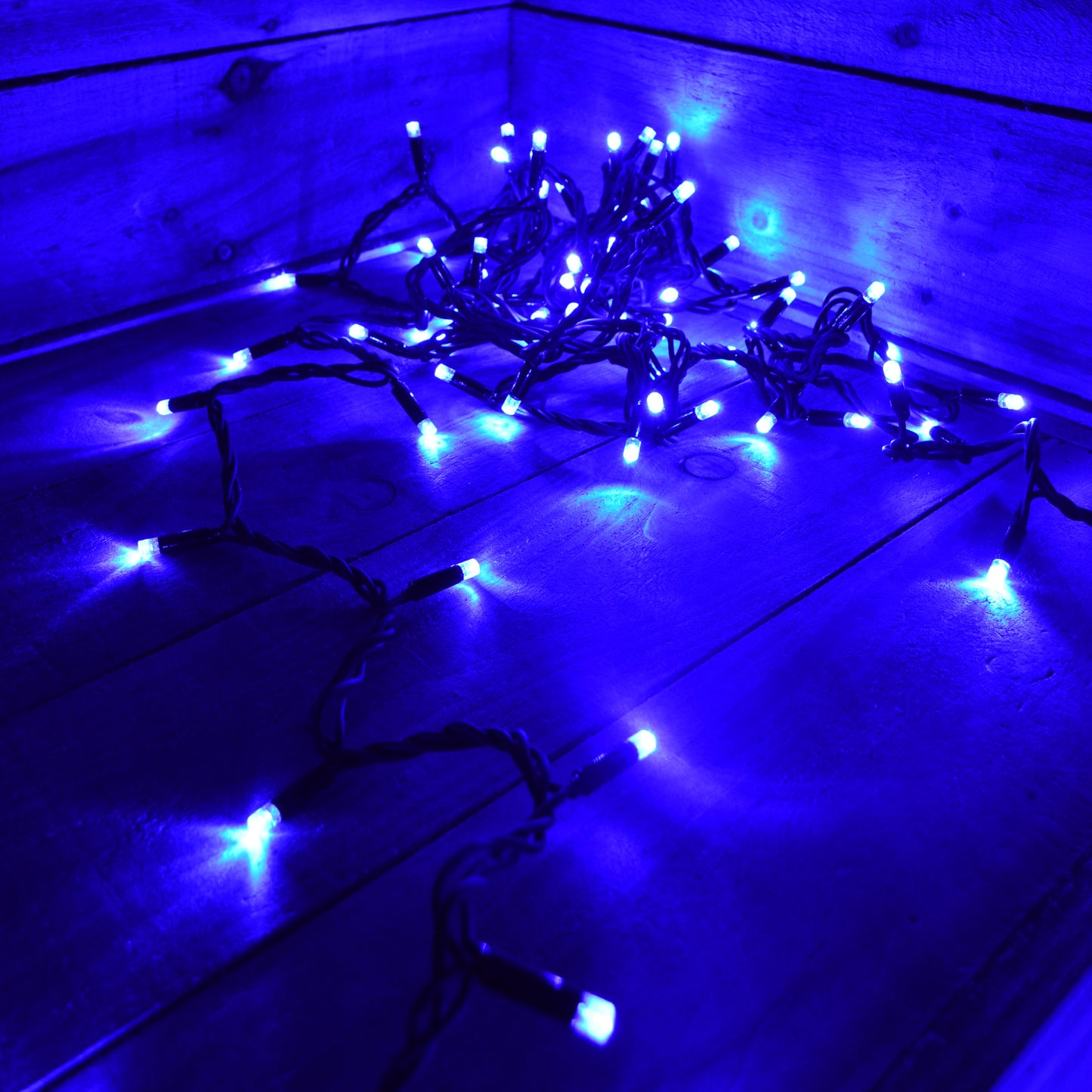 300 Electric Blue LED Super-Long 29.9m Connectable Lights on a Black Cable