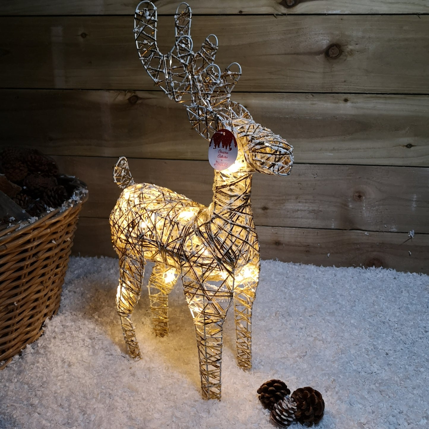 50cm Gold Wicker LED Illuminated Christmas Reindeer Figures Indoor Decoration