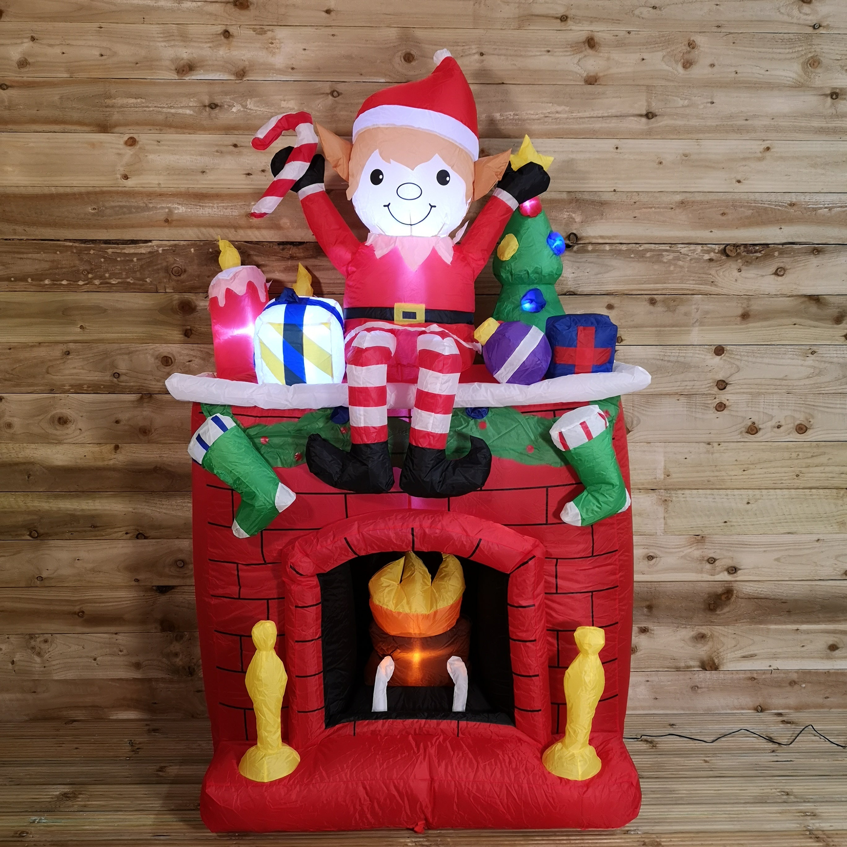 Premier Christmas 2M Light Up Fireplace Inflatable with Festive Elf and Presents