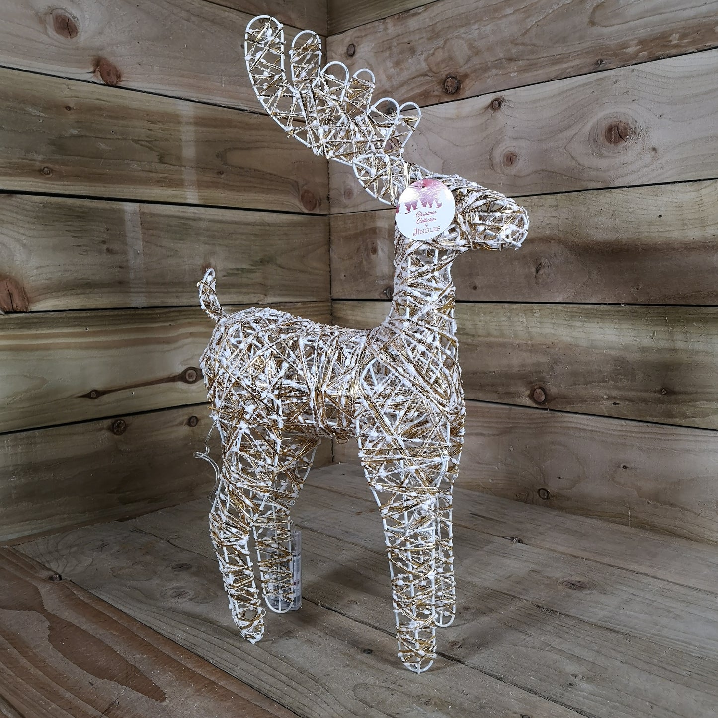 50cm Gold Wicker LED Illuminated Christmas Reindeer Figures Indoor Decoration