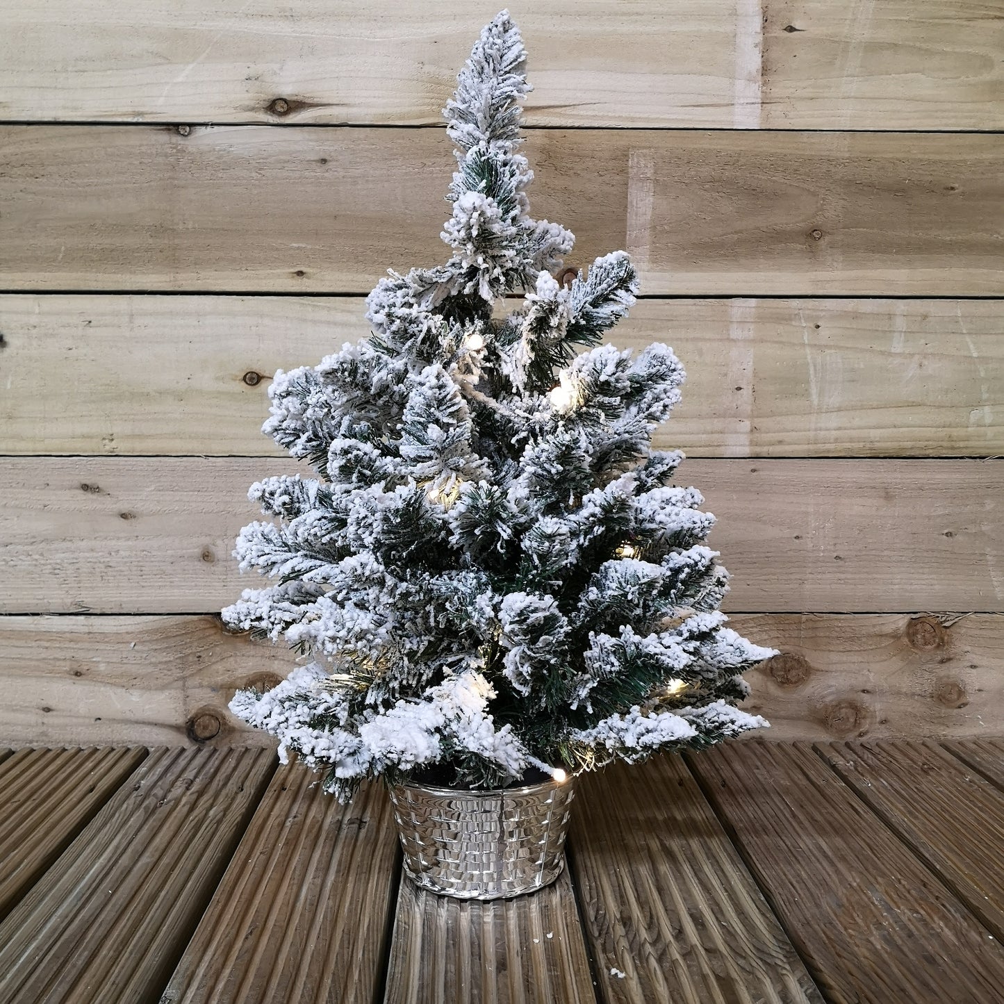 2ft (60cm) Pre Lit Battery LED Snow Flocked Miniature Christmas Tree with Timer