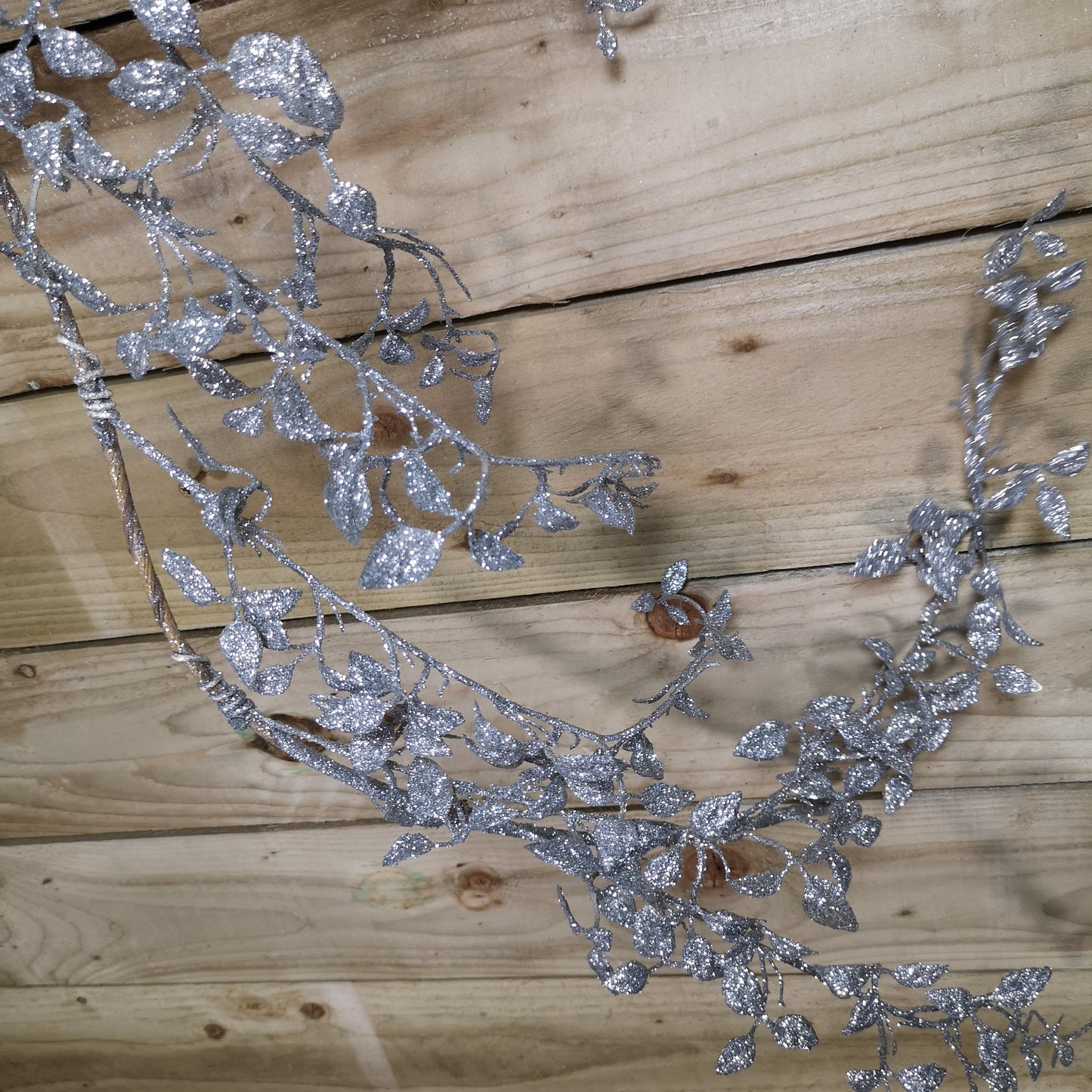 150cm Christmas Silver Glitter Leaf Garland with Hanging Loop