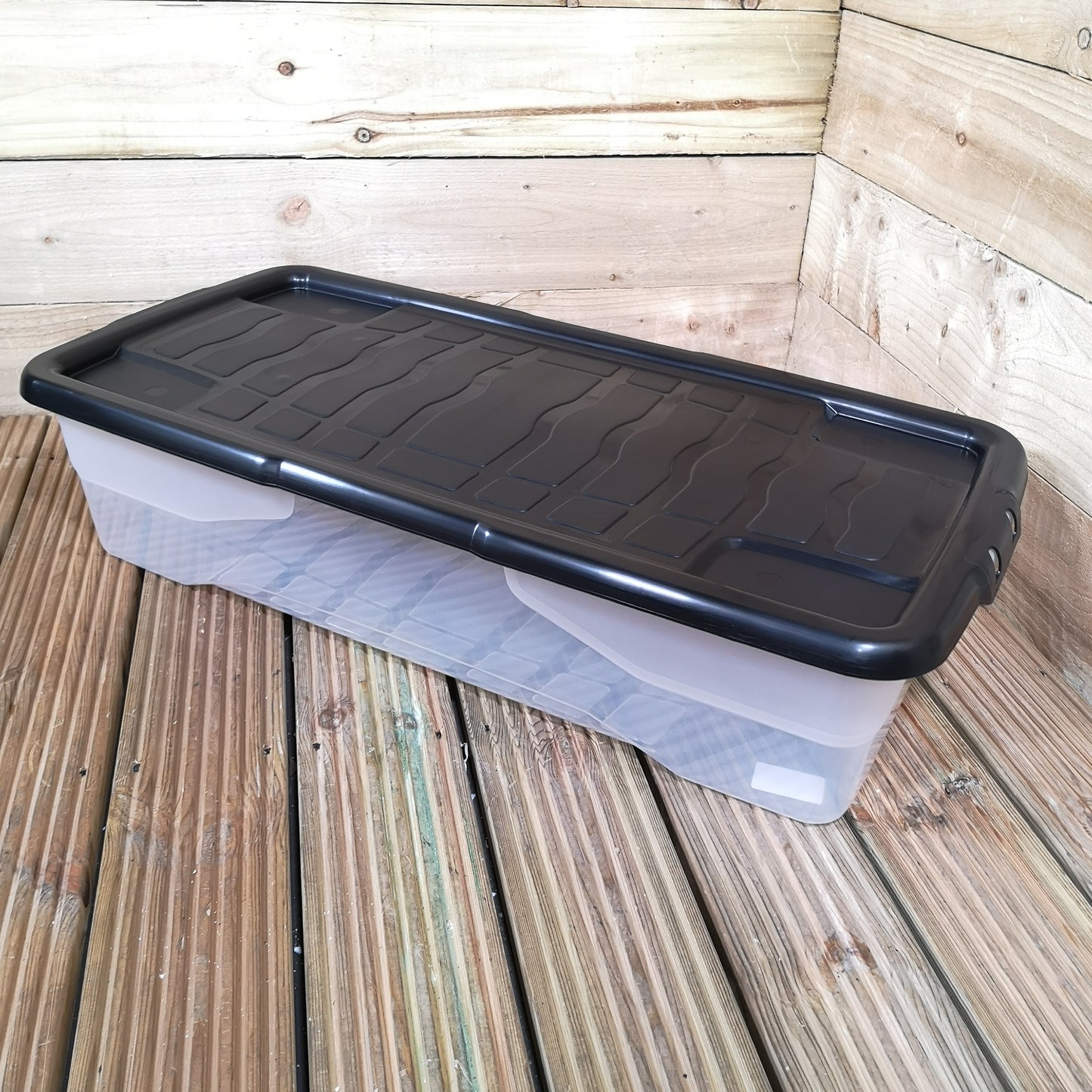 6 x 42L Clear Under Bed Storage Box with Black Lid, Stackable and Nestable Design Storage Solution