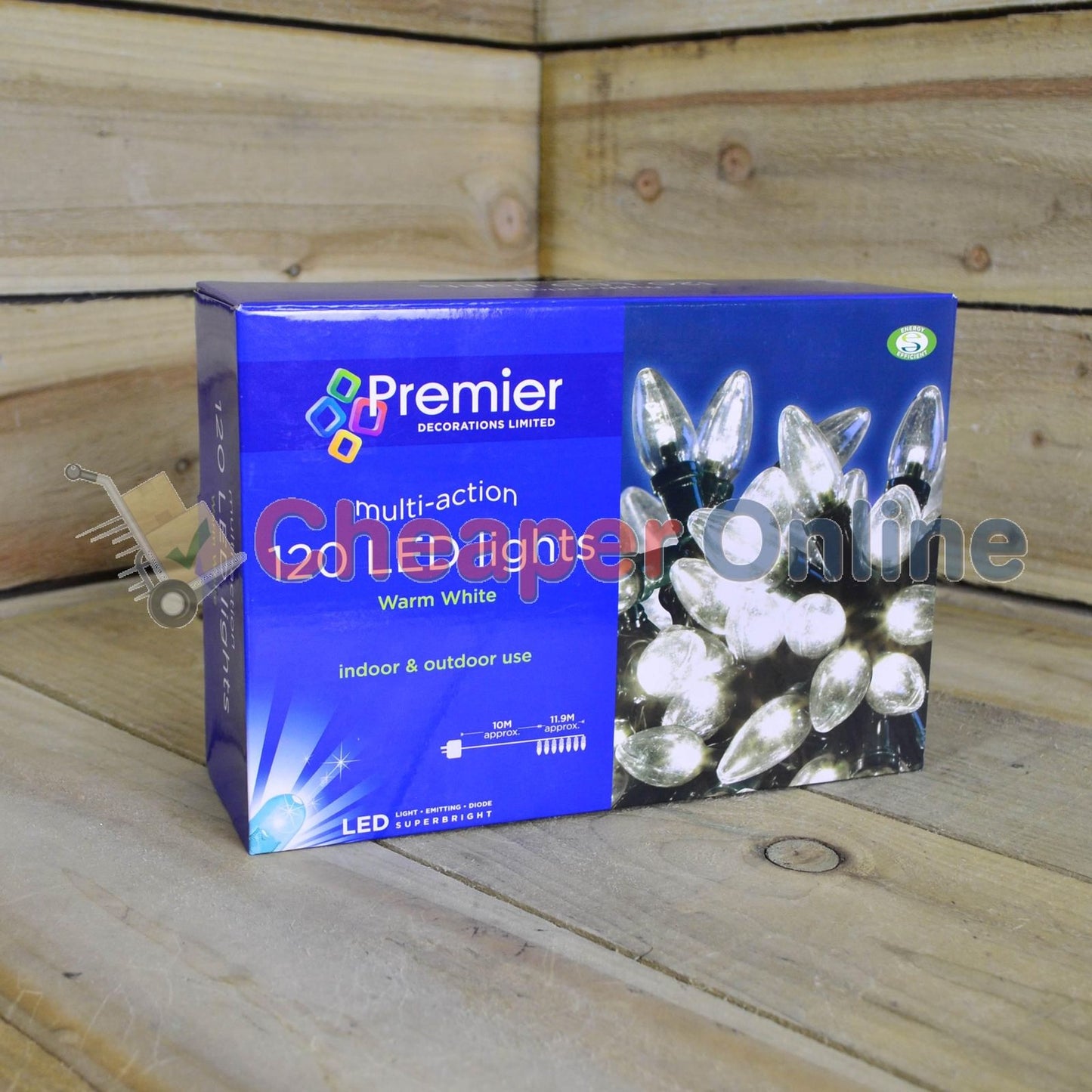 11.9m 120 LED Premier Christmas Lights - Multi Action C6 Bulb in Warm White