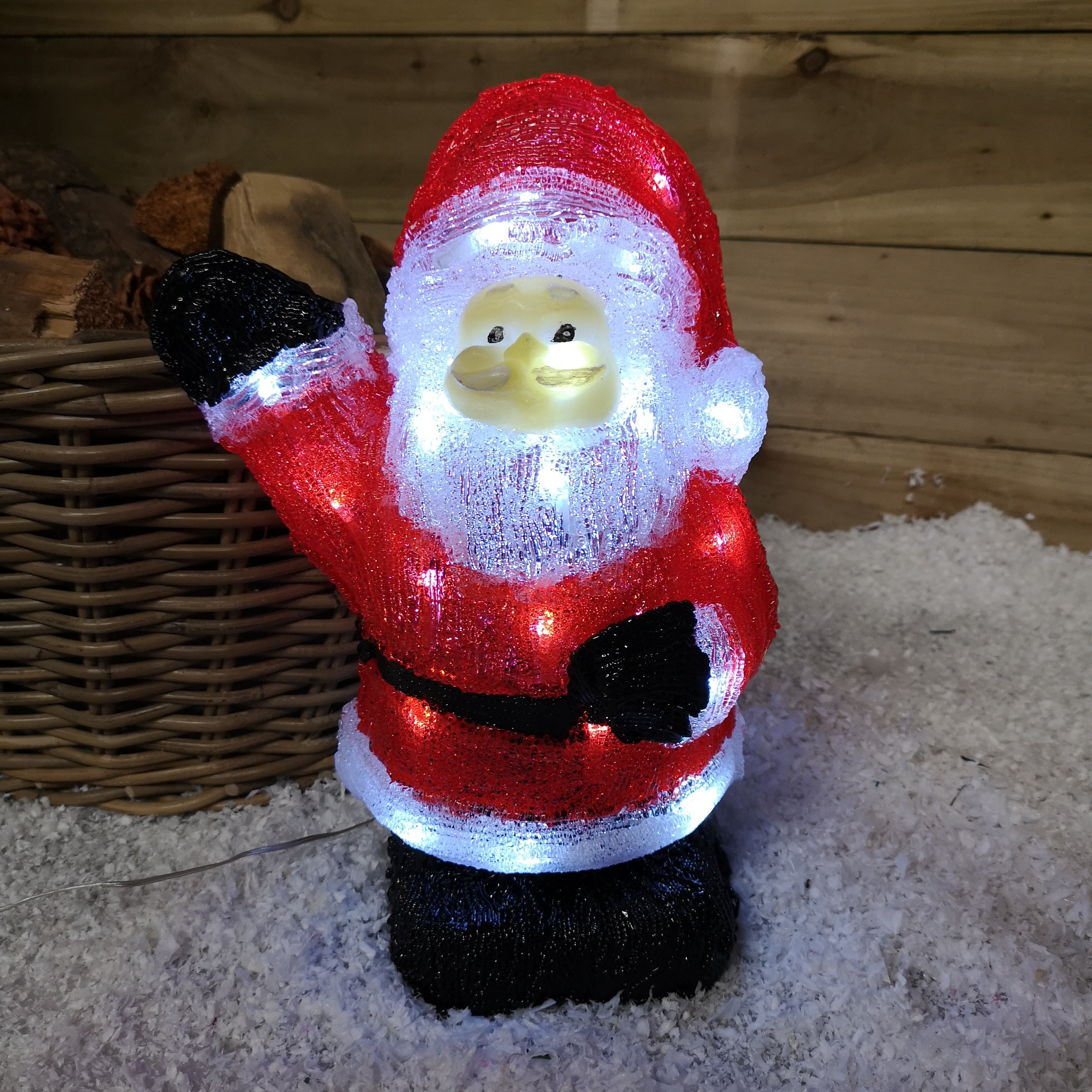 35cm Acrylic Christmas Standing Waving Santa With 30 White LEDs Indoor ...