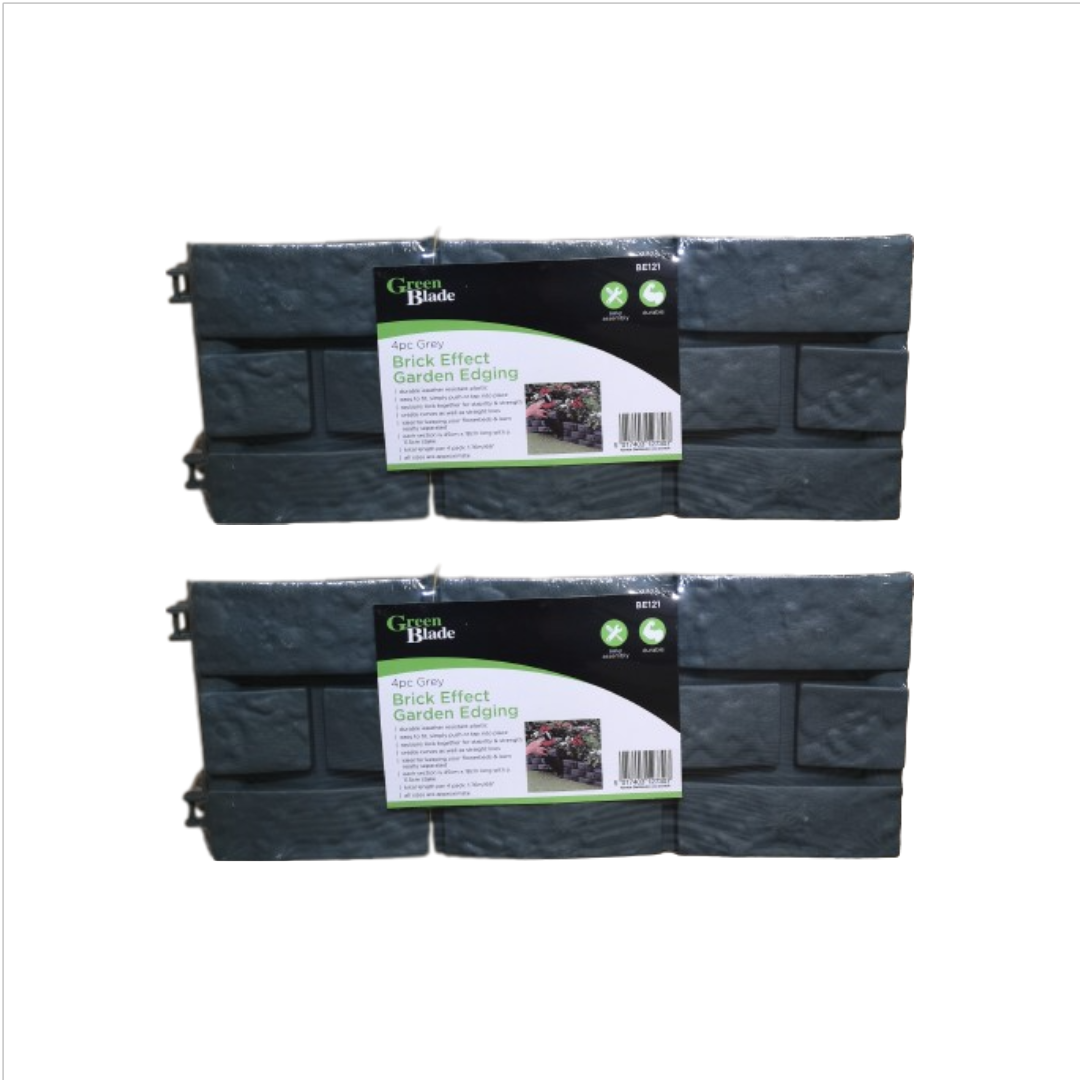 2 x 17cm 4 Piece Grey Brick Effect Garden Edging Boarder