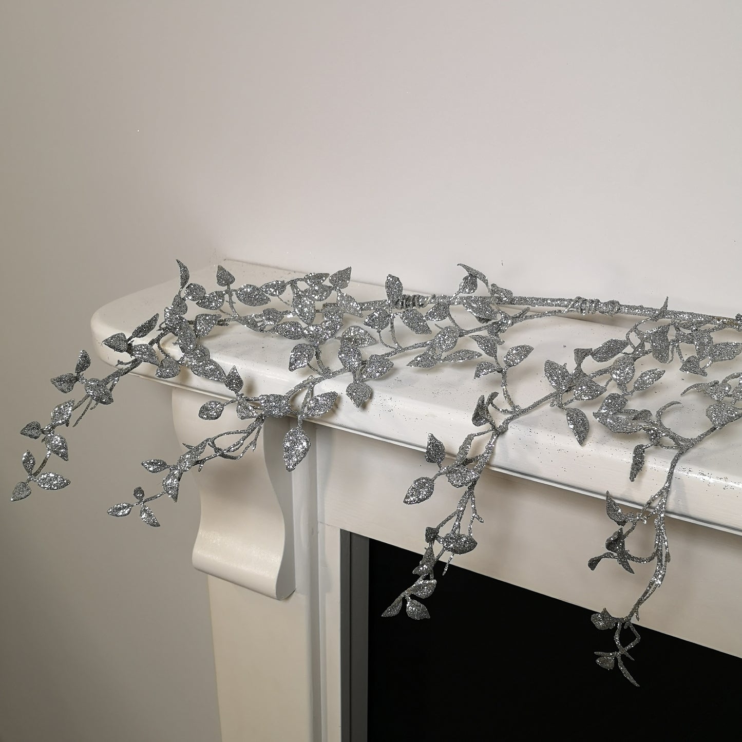 150cm Christmas Silver Glitter Leaf Garland with Hanging Loop