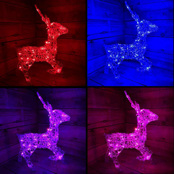 33cm Colour Changing LED Indoor Outdoor Acrylic Standing Reindeer Christmas Decoration 