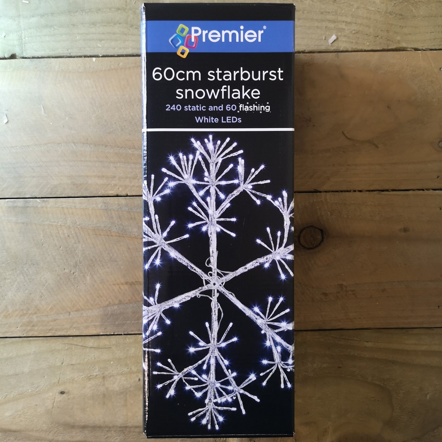 Premier 60cm Silver Starburst Snowflake Wall Window Decoration with 300 Warm White LEDs