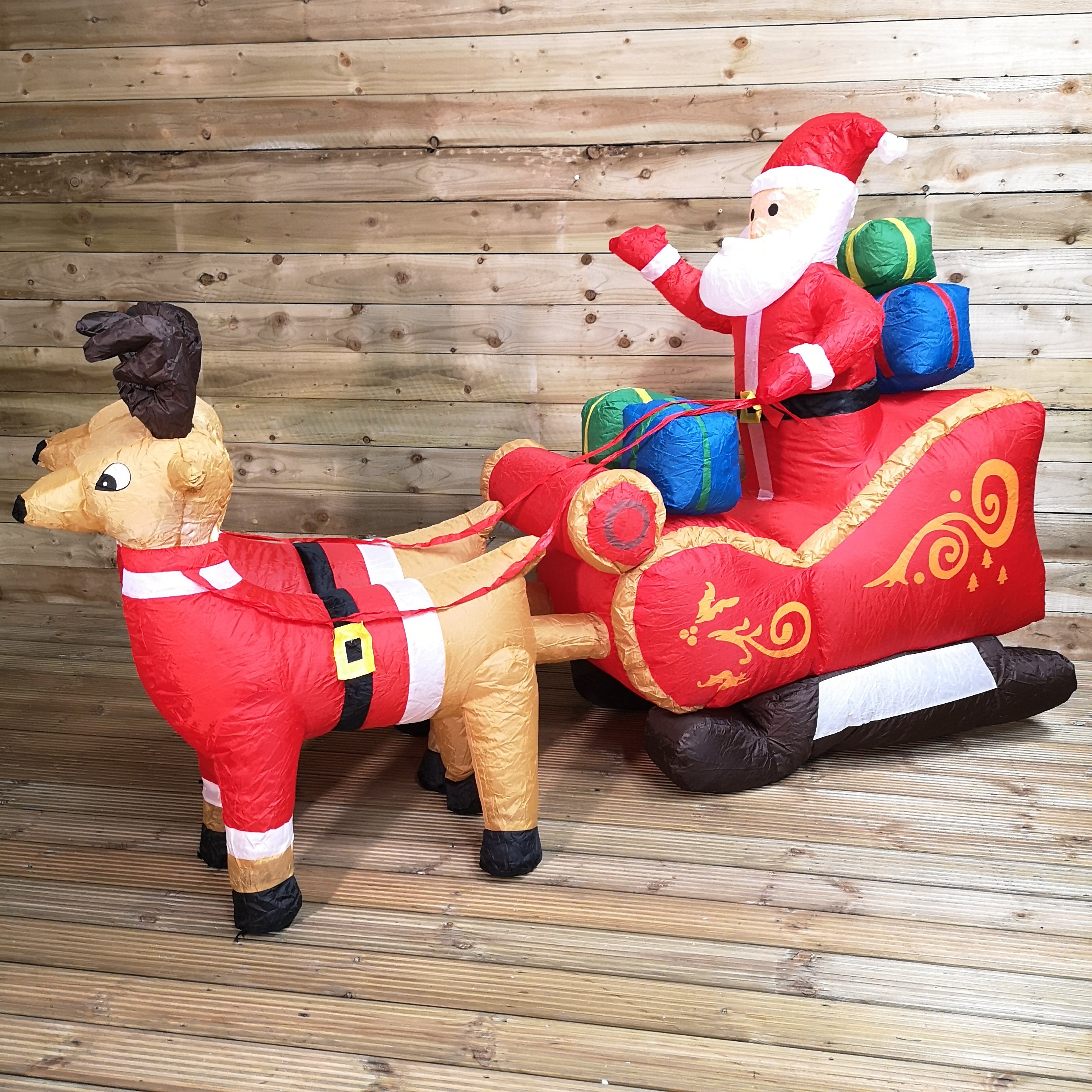 8ft (240cm) LED Outdoor Christmas Inflatables Santa Sleigh & Reindeer Decorations