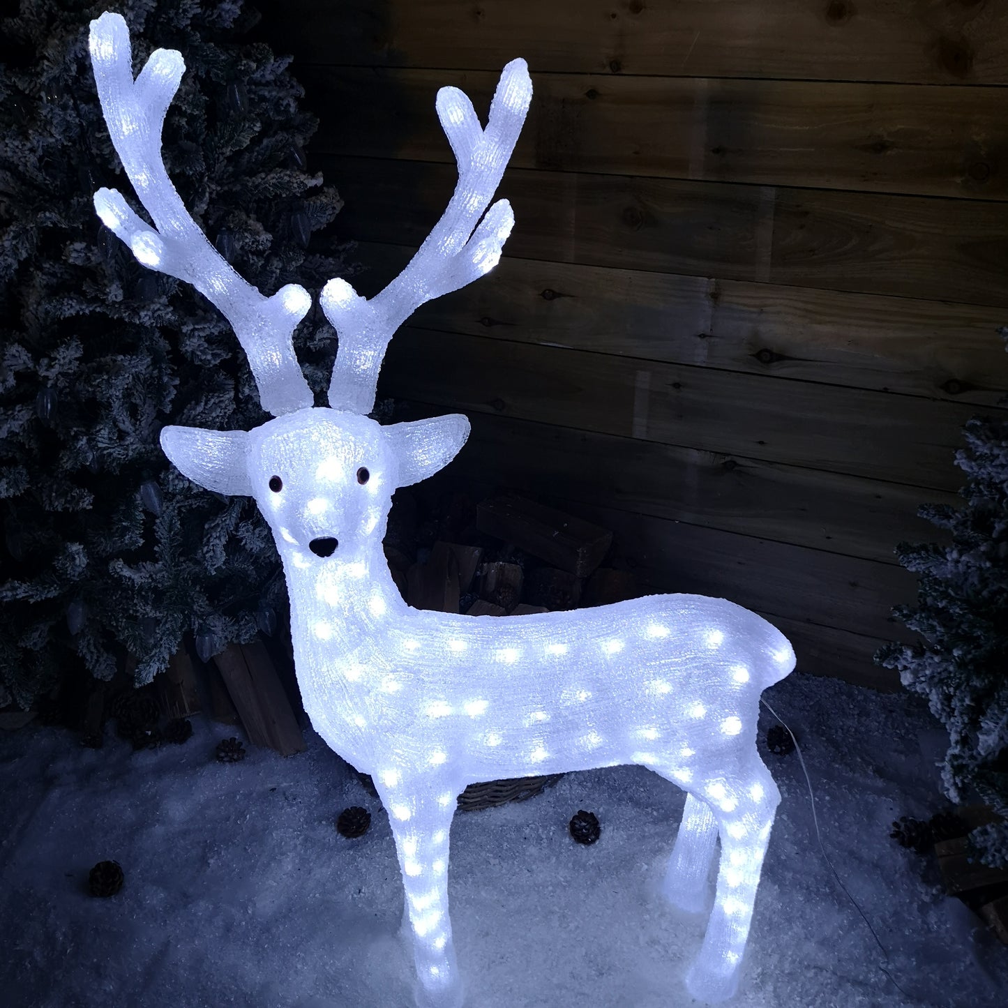 115cm LED Acrylic White Standing Christmas Reindeer Decoration