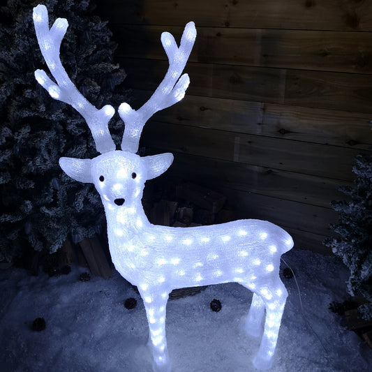 115cm LED Acrylic White Standing Christmas Reindeer Decoration