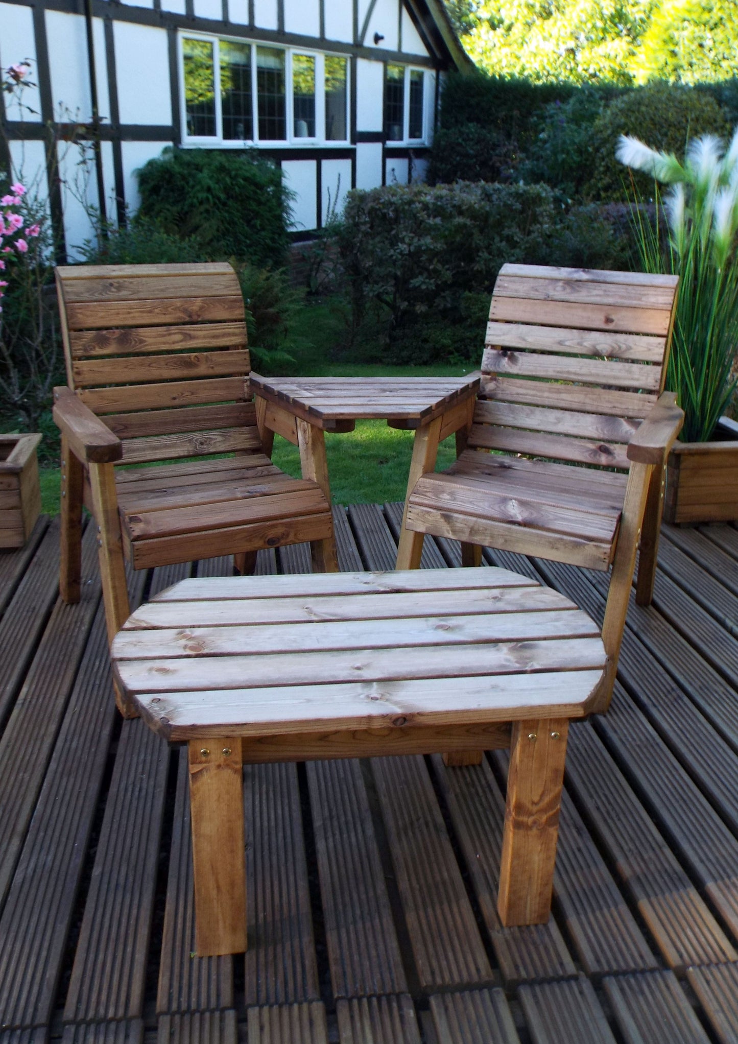 Hand Made 2 Seater Chunky Rustic Wooden Furniture Love Seat With Tray & Table