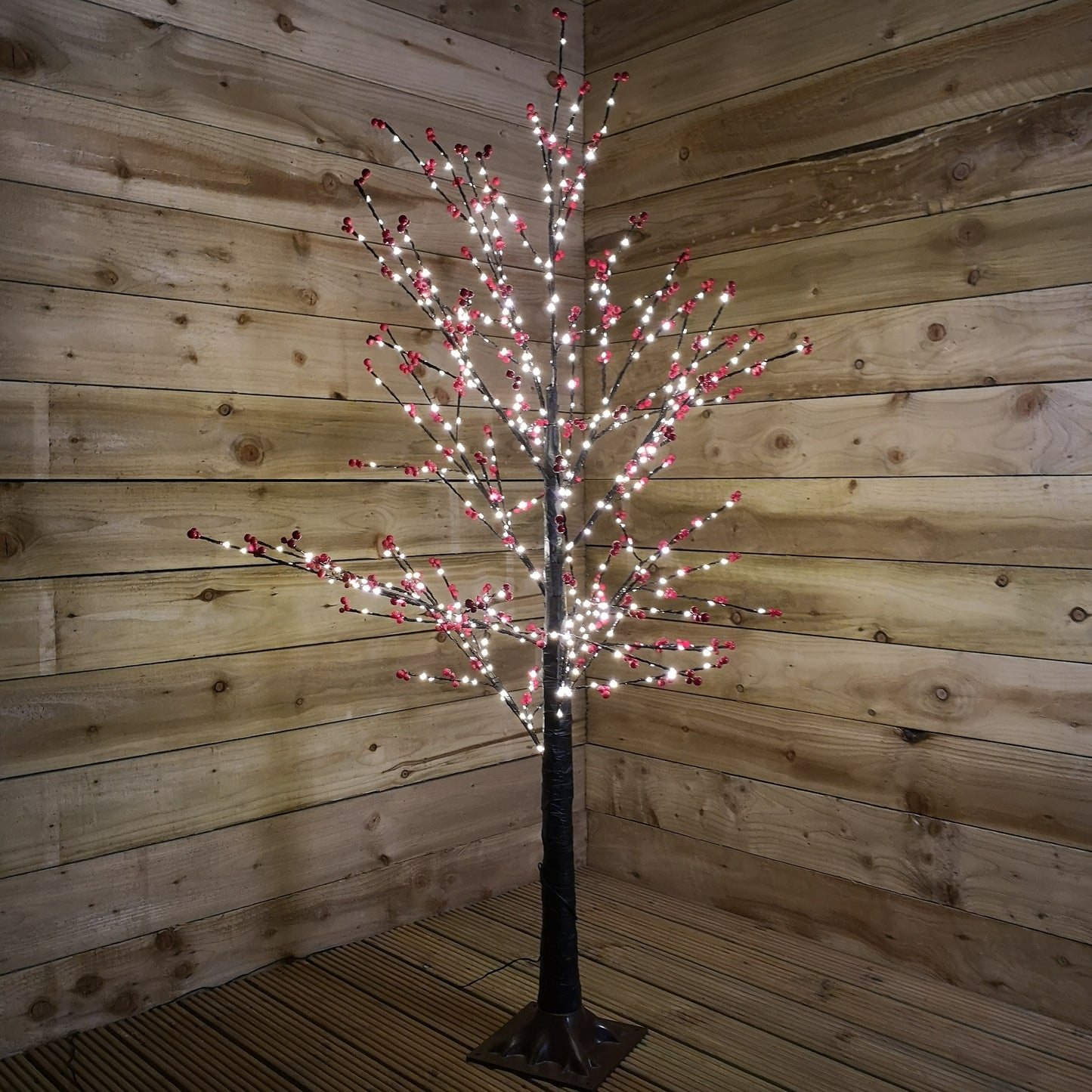 150cm 5ft Christmas Lit Black Twig Berry Tree 500 Warm White LED